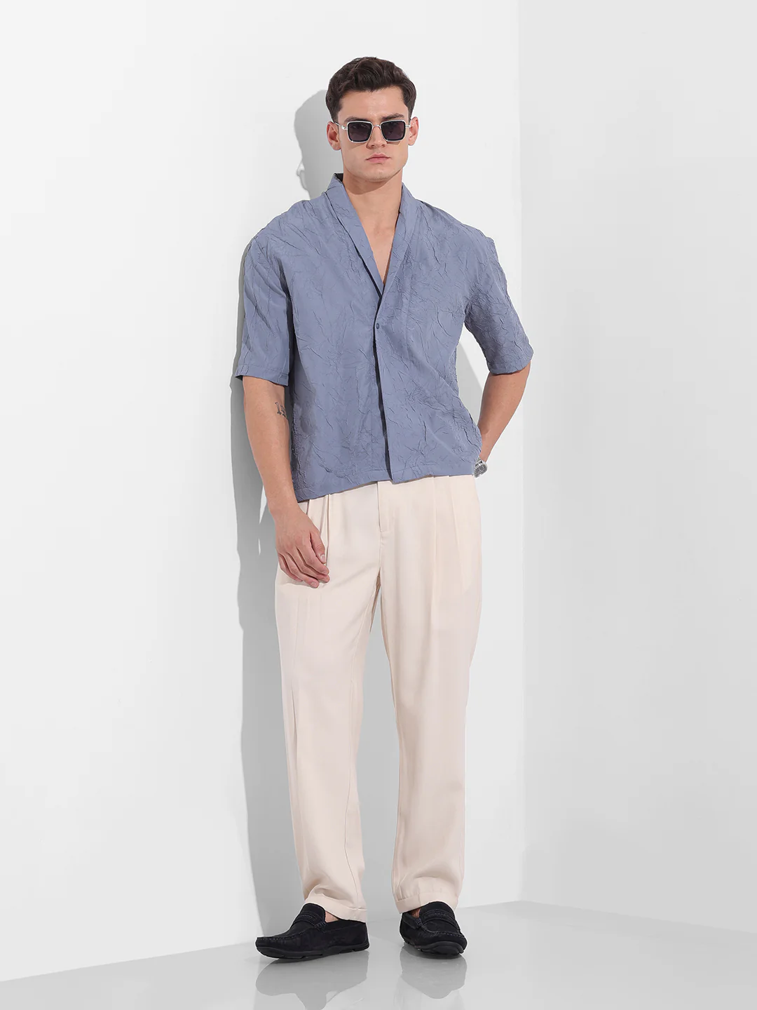 Men's Steel Grey Relaxed Fit Textured Party Wear Shirt - Image 8