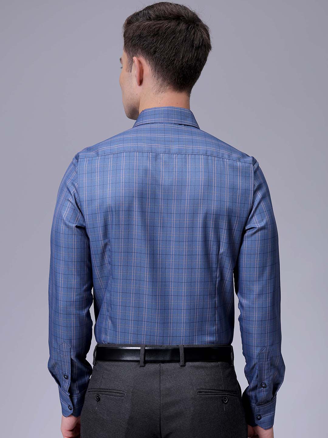 Men's Blue Slim Fit Checked Formal Shirt - Image 5