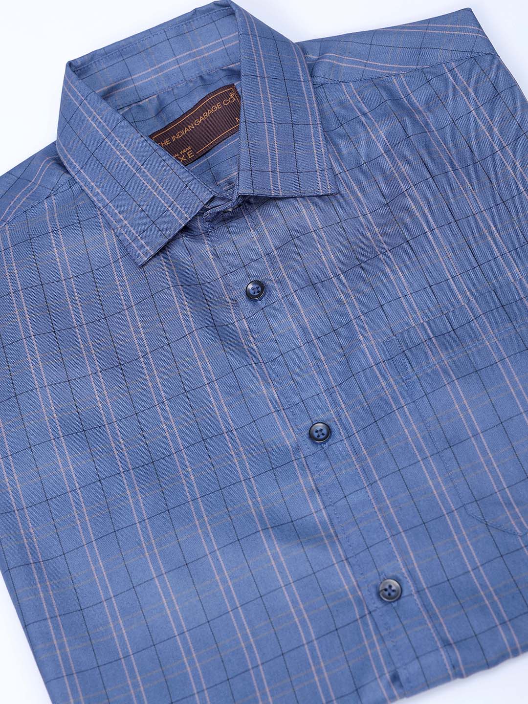 Men's Blue Slim Fit Checked Formal Shirt - Image 8