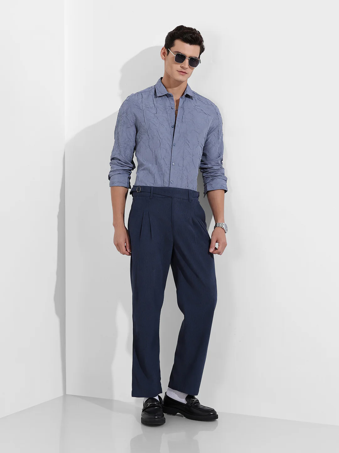 Men's Steel Grey Slim Fit Textured Party Wear Shirt - Image 2