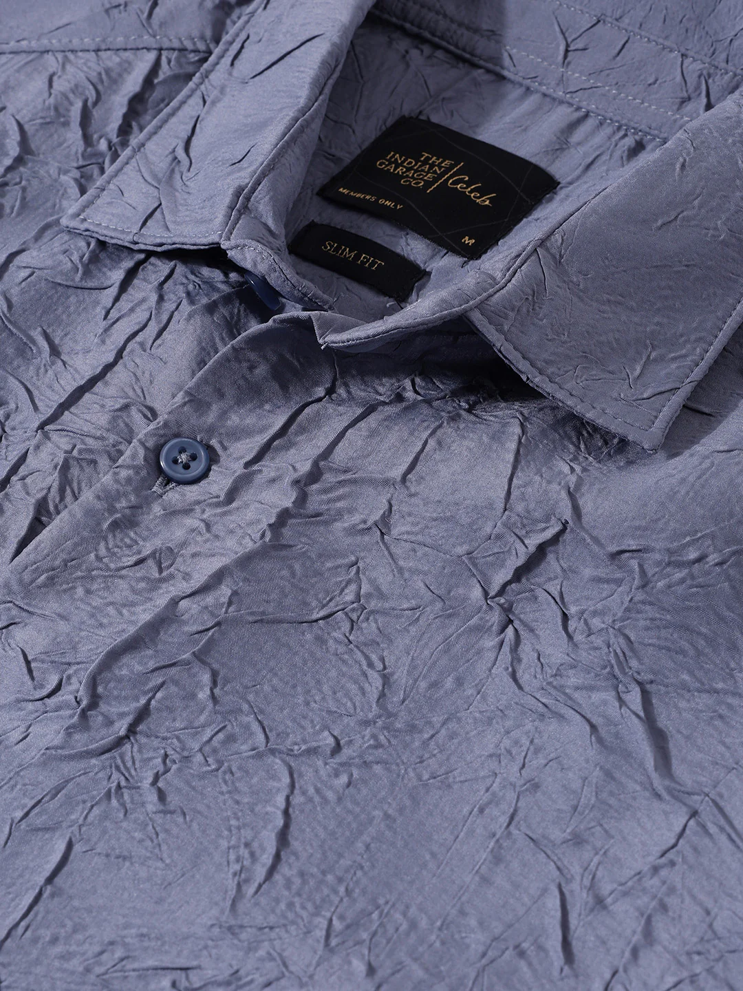 Men's Steel Grey Slim Fit Textured Party Wear Shirt - Image 3
