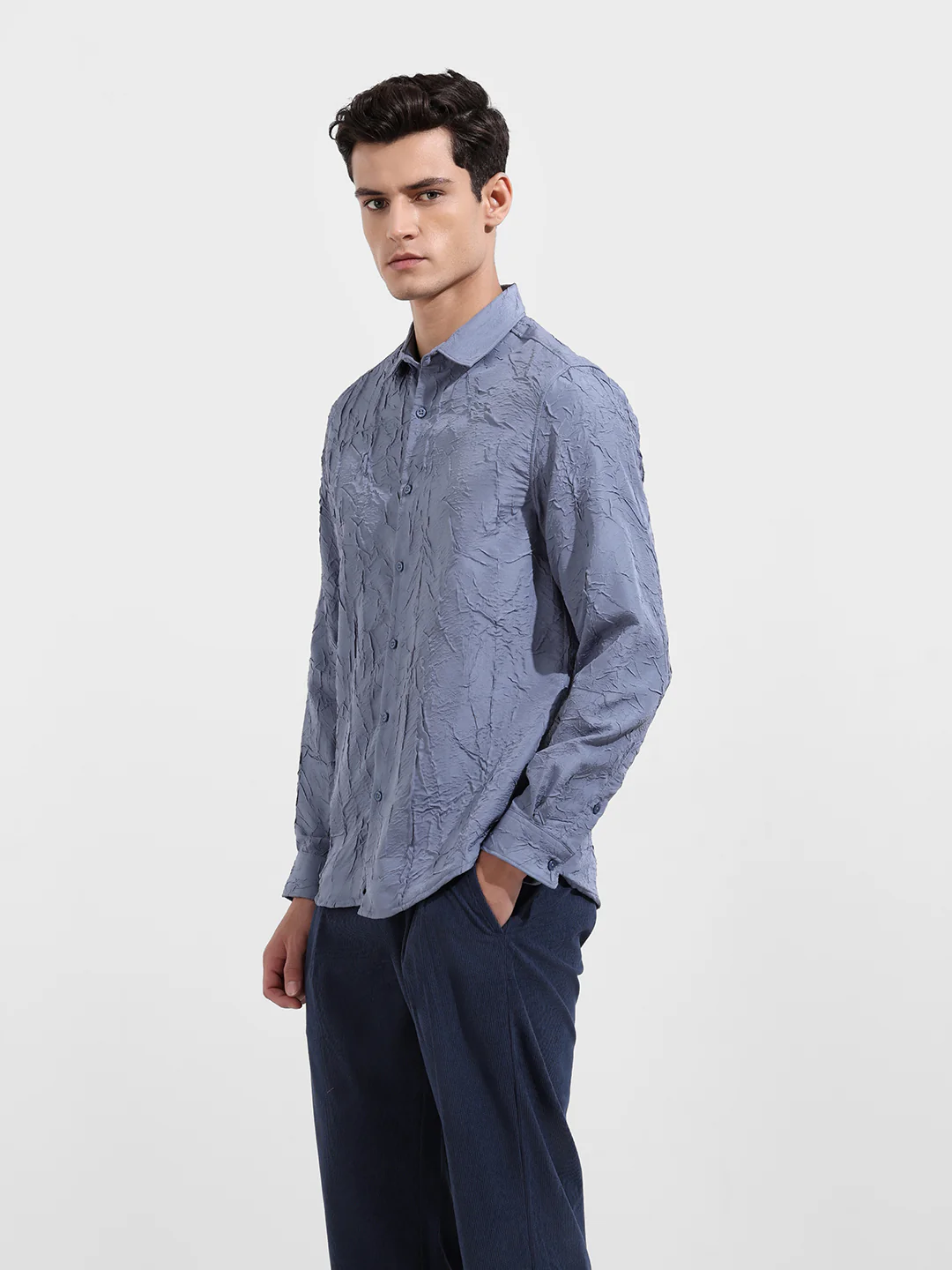 Men's Steel Grey Slim Fit Textured Party Wear Shirt - Image 4