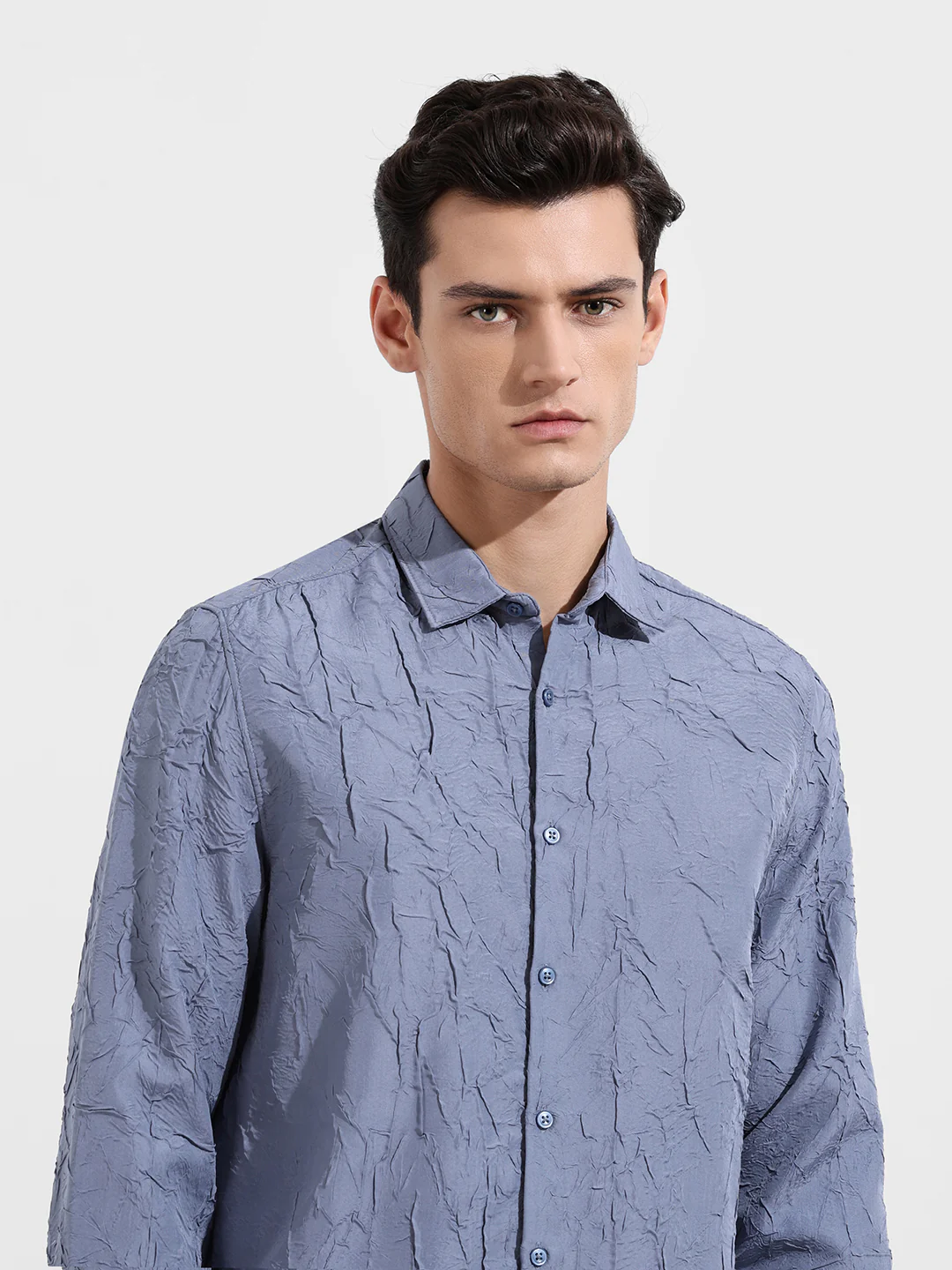 Men's Steel Grey Slim Fit Textured Party Wear Shirt - Image 5