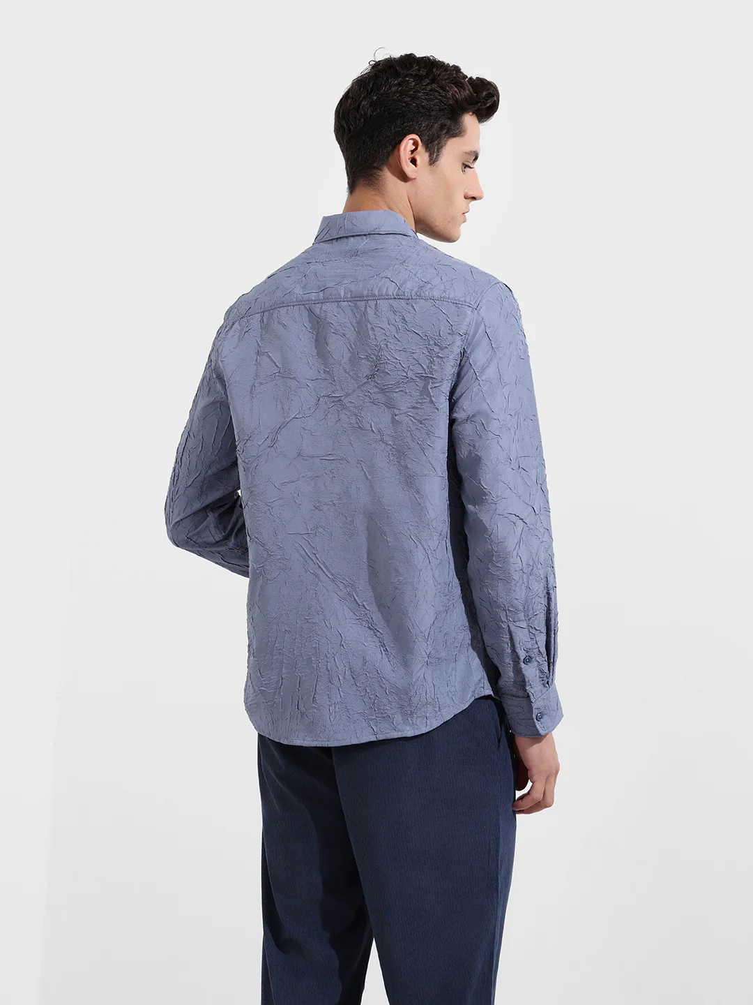 Men's Steel Grey Slim Fit Textured Party Wear Shirt - Image 6