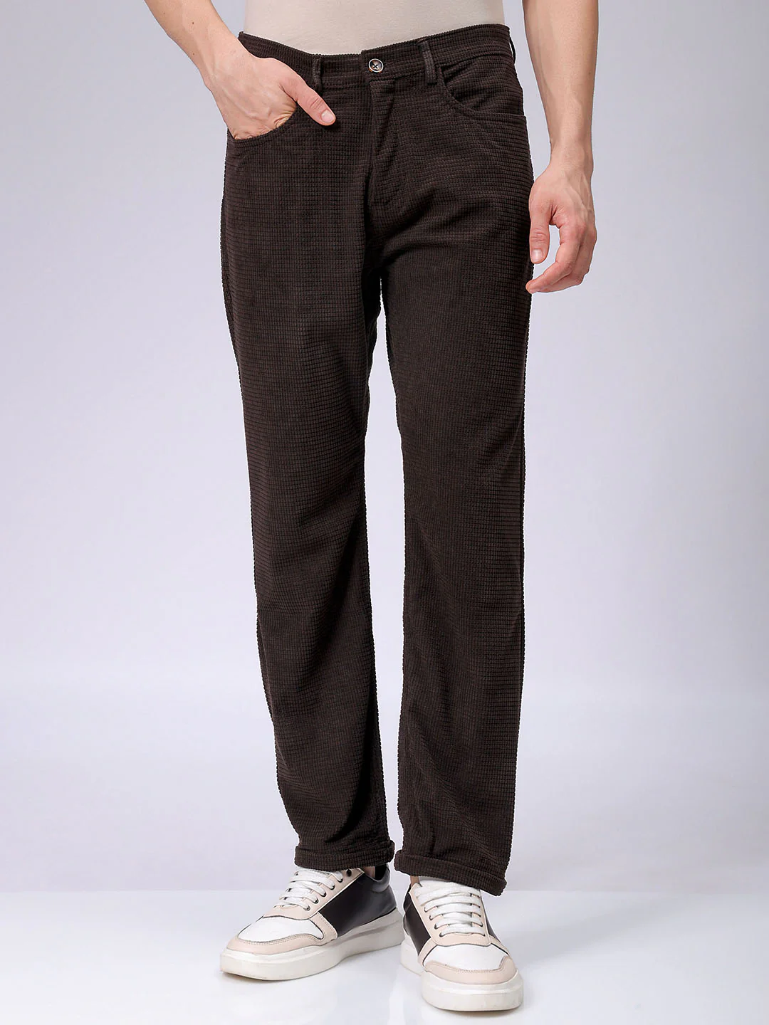 Men's Choco Straight Fit Textured Casual Trouser - Image 3