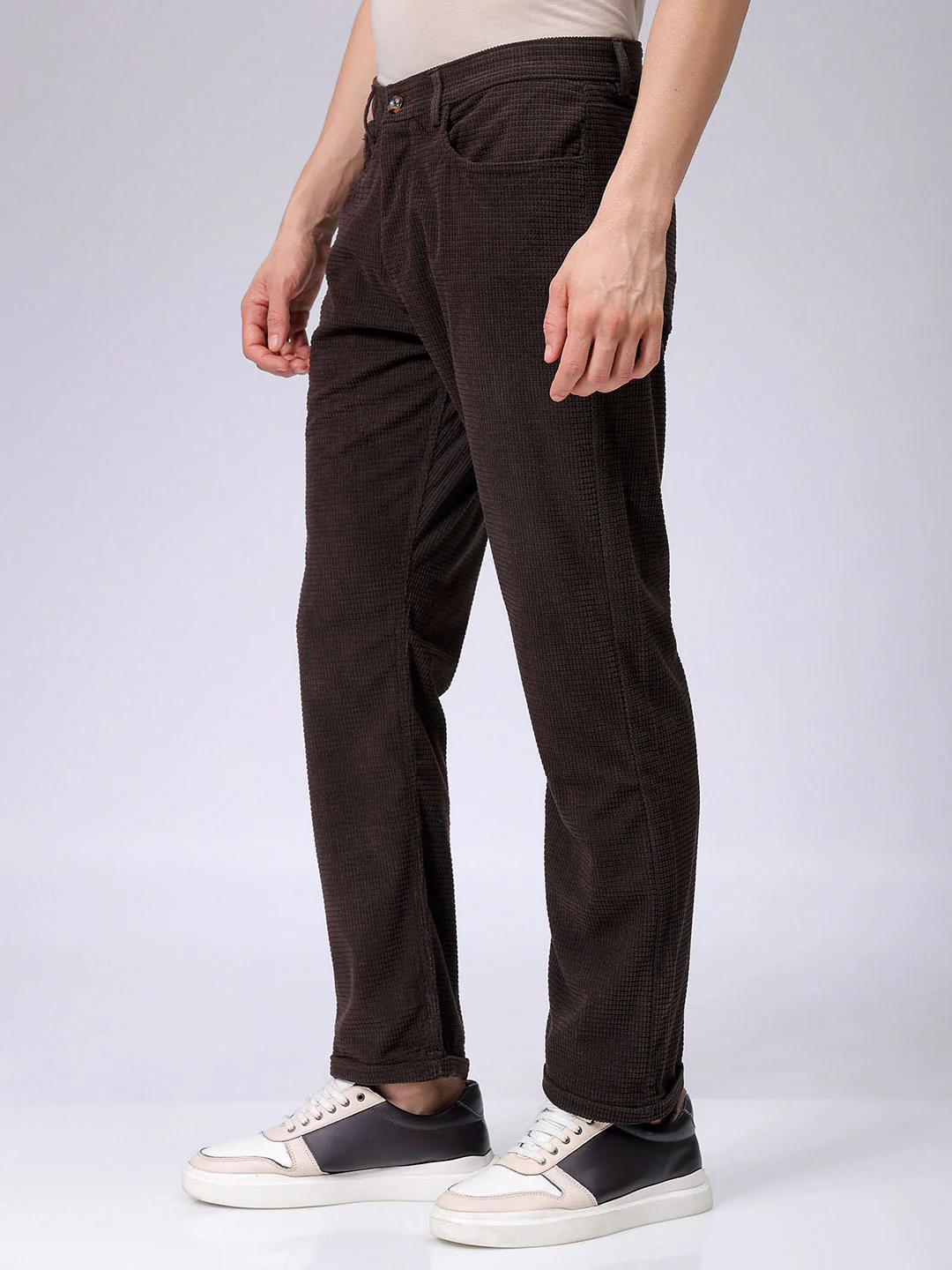 Men's Choco Straight Fit Textured Casual Trouser - Image 4