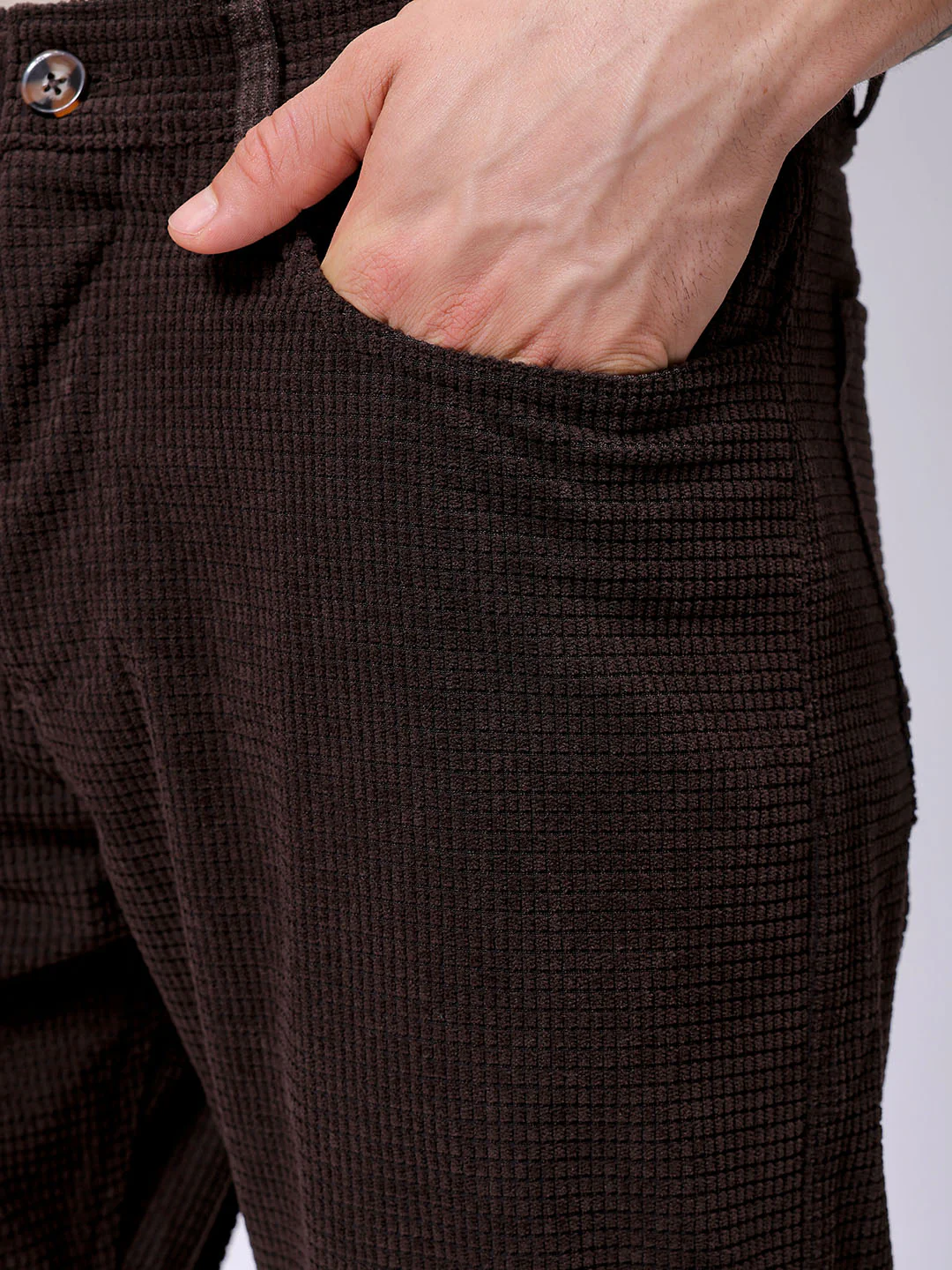 Men's Choco Straight Fit Textured Casual Trouser - Image 7