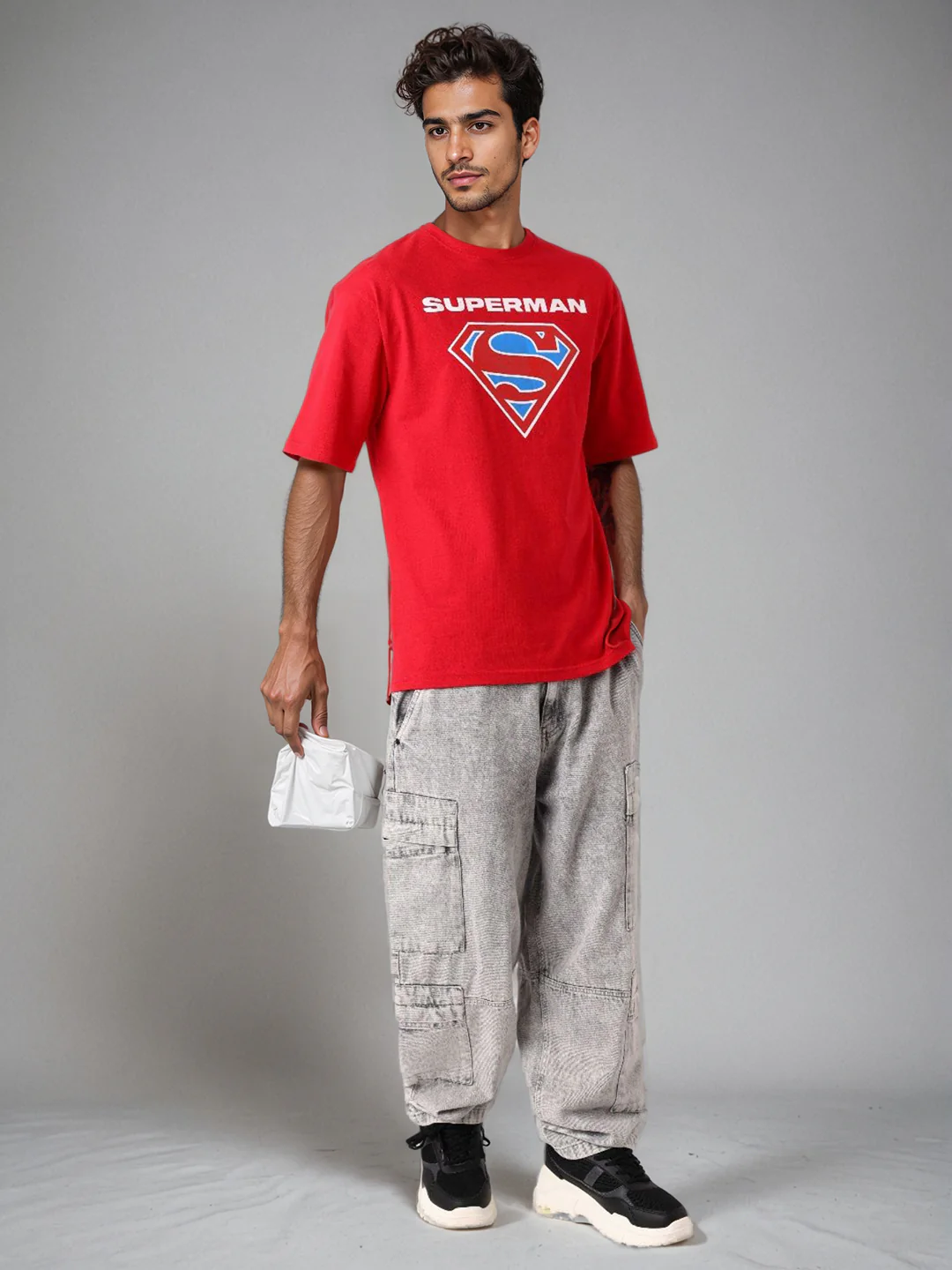 Men's Red Boxy Fit Character Superman Printed Crew Neck T-Shirt - Image 5
