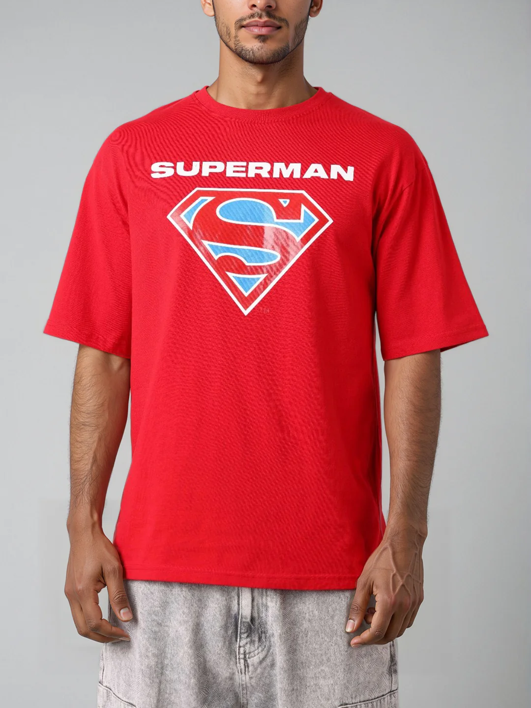 Men's Red Boxy Fit Character Superman Printed Crew Neck T-Shirt - Image 6