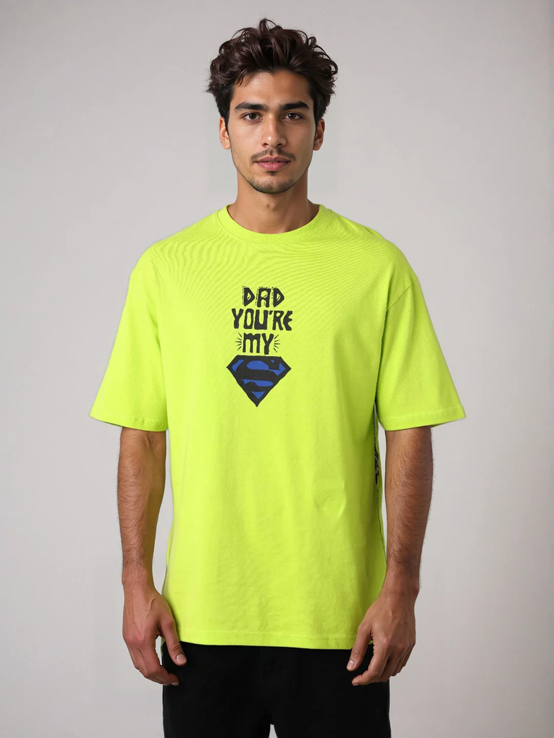 Men's Green Boxy Fit Character Superman Printed Crew Neck T-Shirt - Image 2