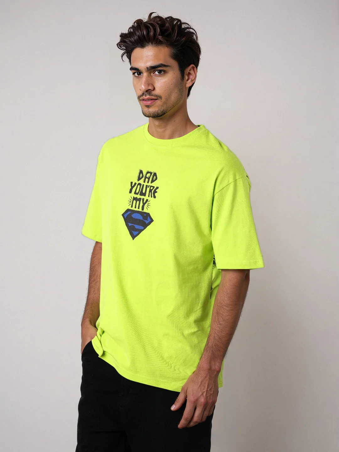 Men's Green Boxy Fit Character Superman Printed Crew Neck T-Shirt - Image 4