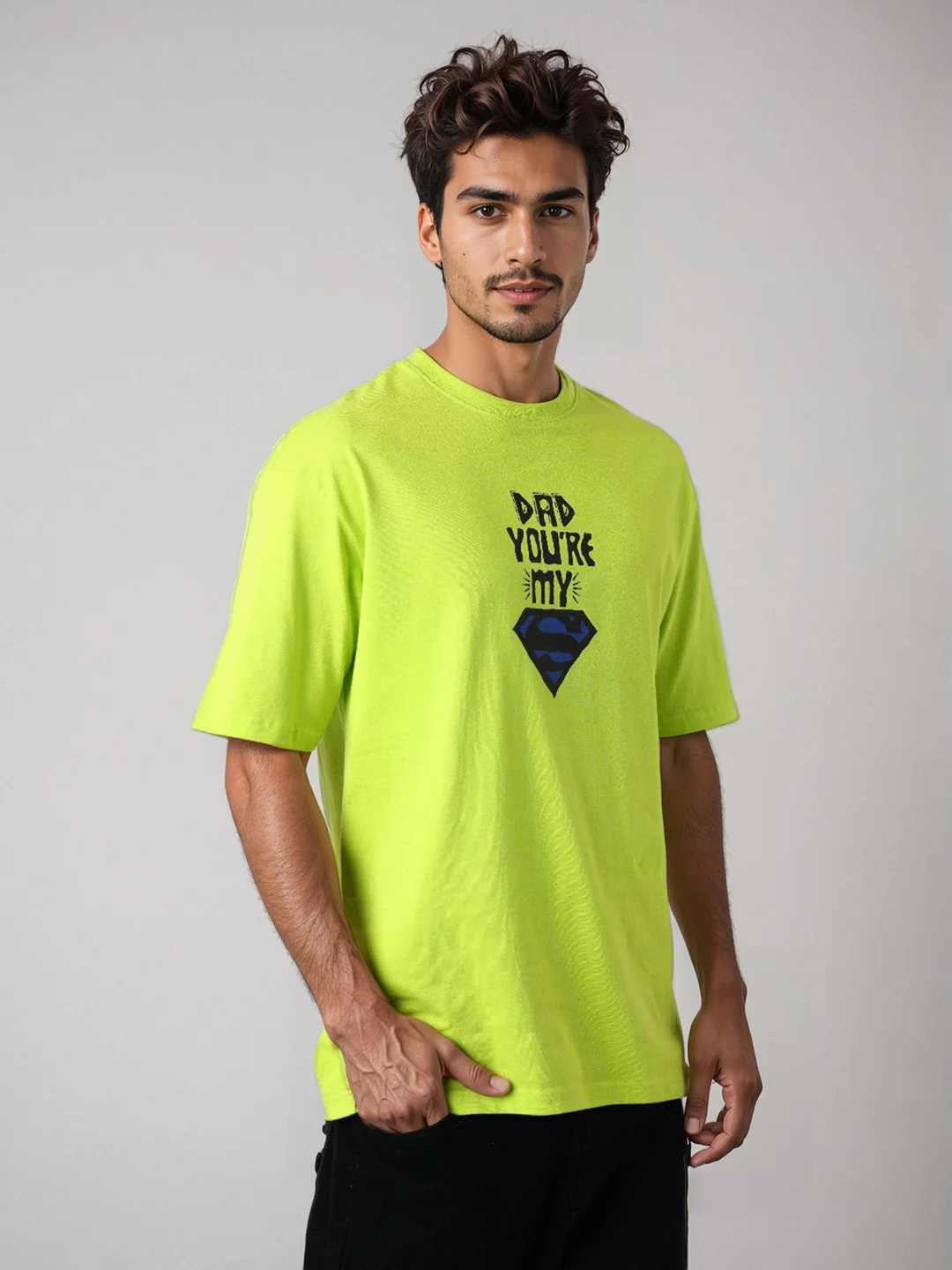 Men's Green Boxy Fit Character Superman Printed Crew Neck T-Shirt - Image 5