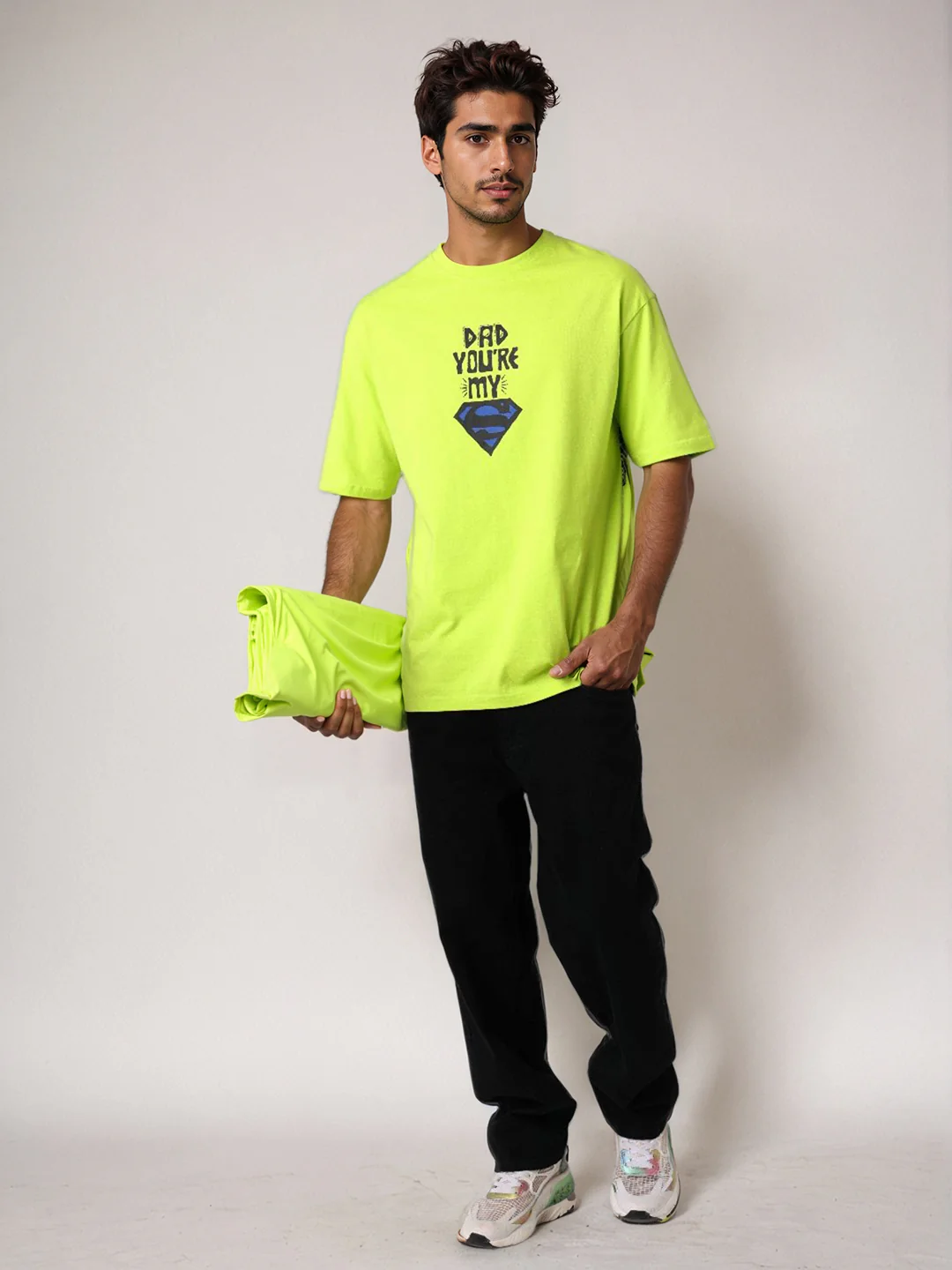 Men's Green Boxy Fit Character Superman Printed Crew Neck T-Shirt - Image 6