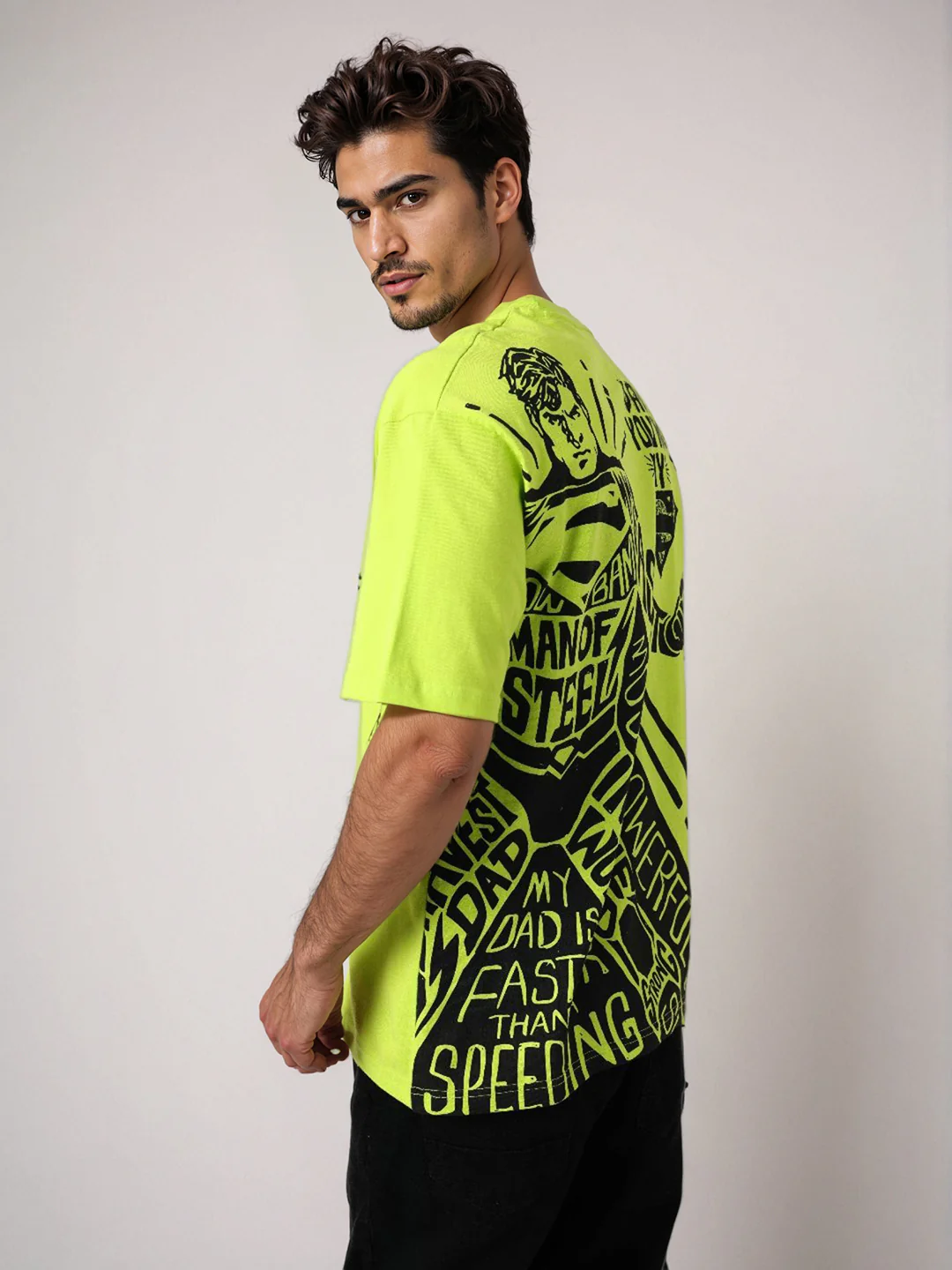Men's Green Boxy Fit Character Superman Printed Crew Neck T-Shirt - Image 7