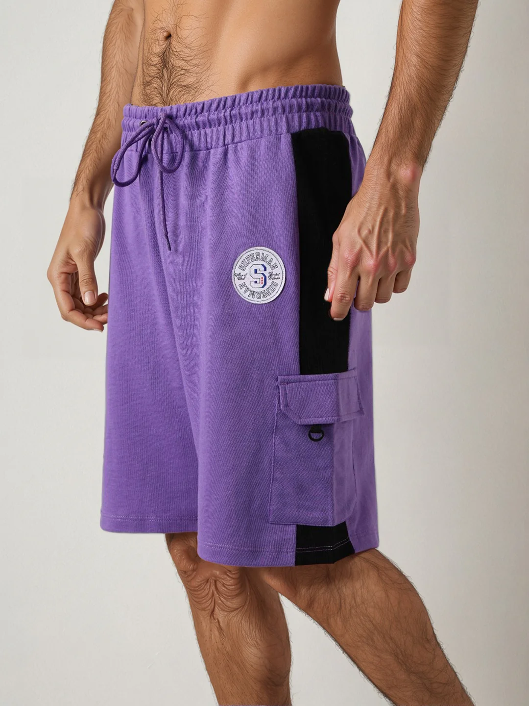 Men's Purple Relaxed Fit Character Superman Printed Shorts - Image 6