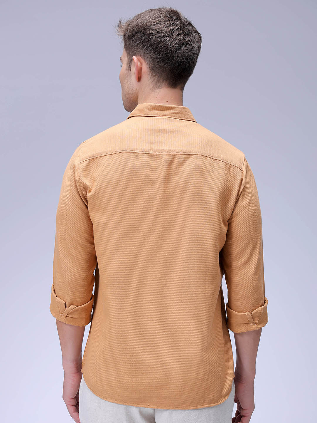 Men's Dark Tan Regular Fit Solid Textured Shirt - Image 5