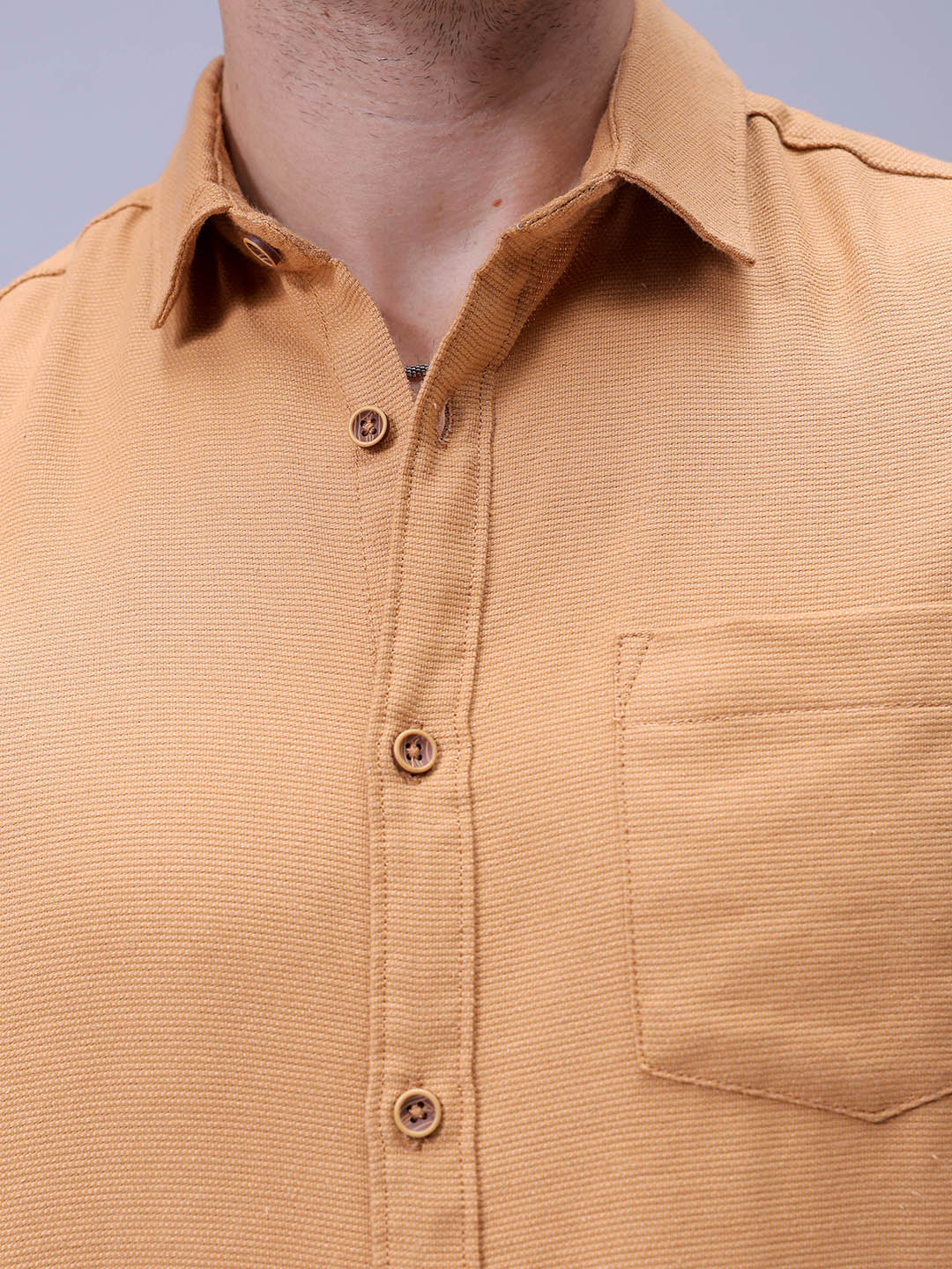 Men's Dark Tan Regular Fit Solid Textured Shirt - Image 6