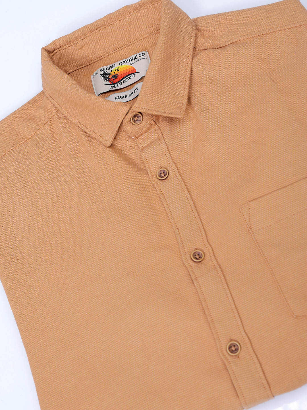 Men's Dark Tan Regular Fit Solid Textured Shirt - Image 7