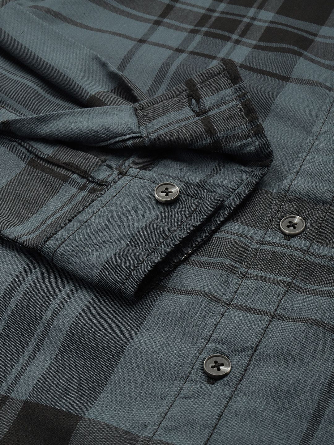 Men's Teal Slim Fit Checked Casual Shirt - Image 6