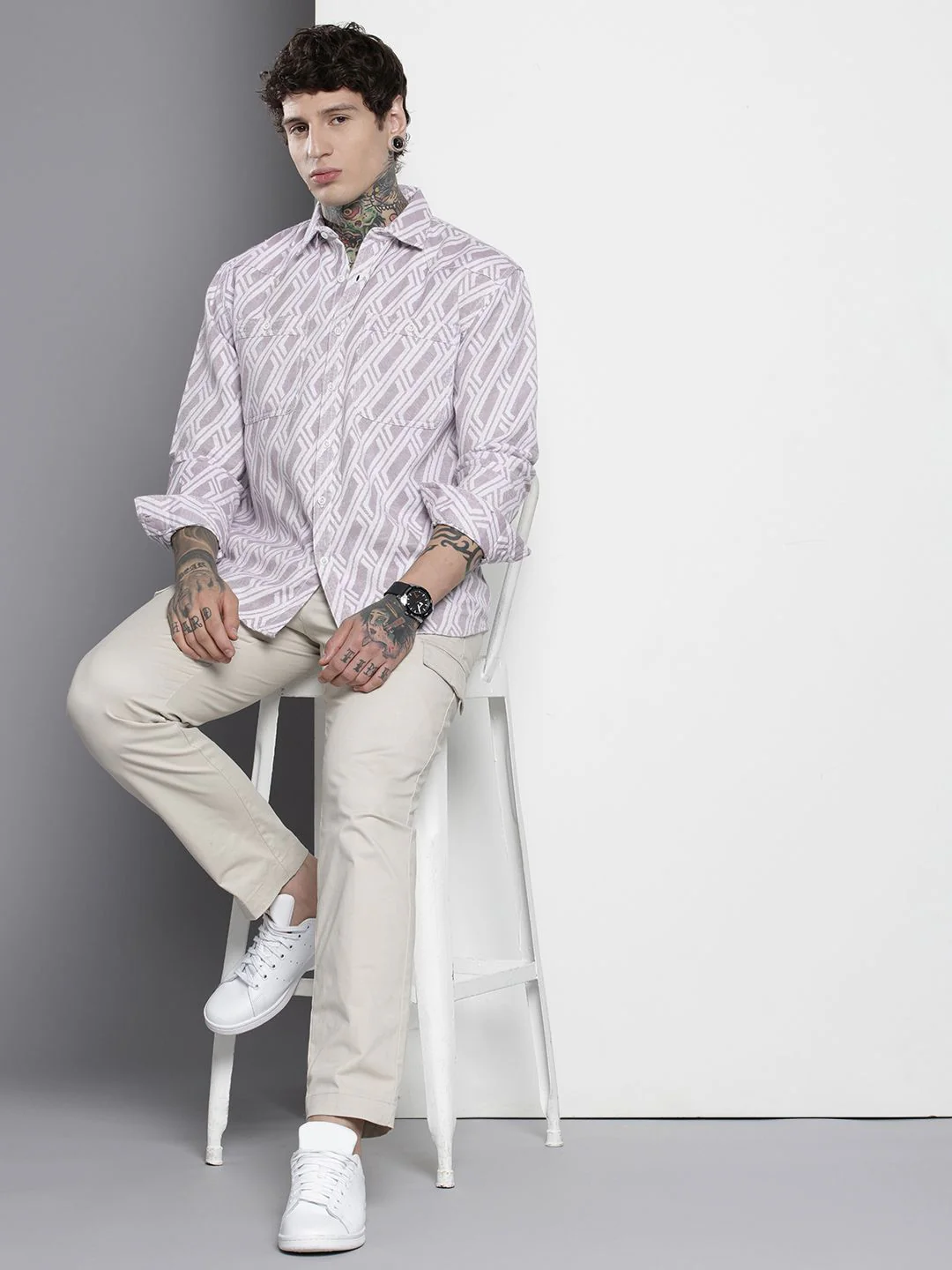 Men's Violet Relaxed Fit Textured Casual Shirt - Image 3