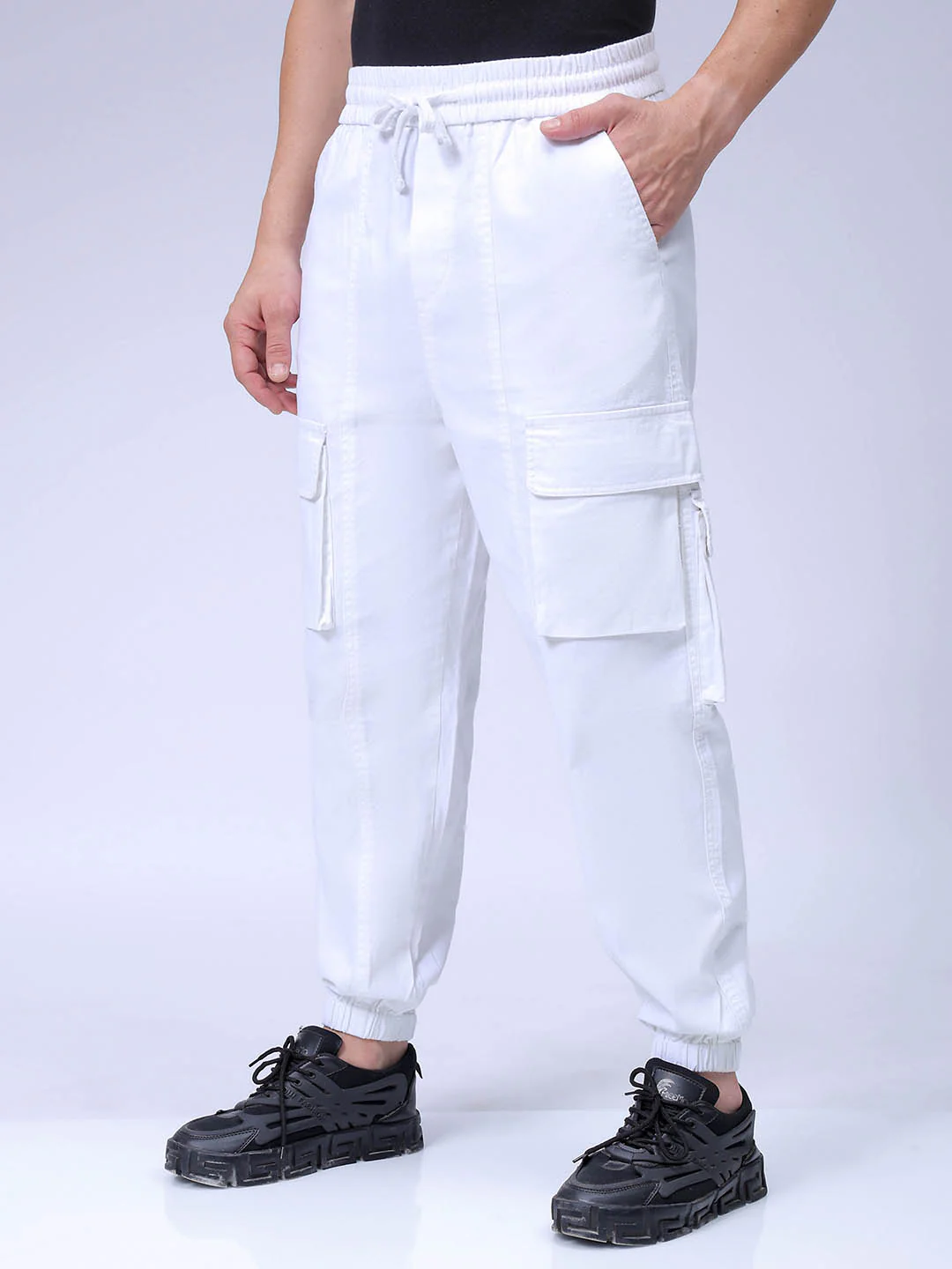 Men's White Regular Fit Solid Casual Jogger - Image 2
