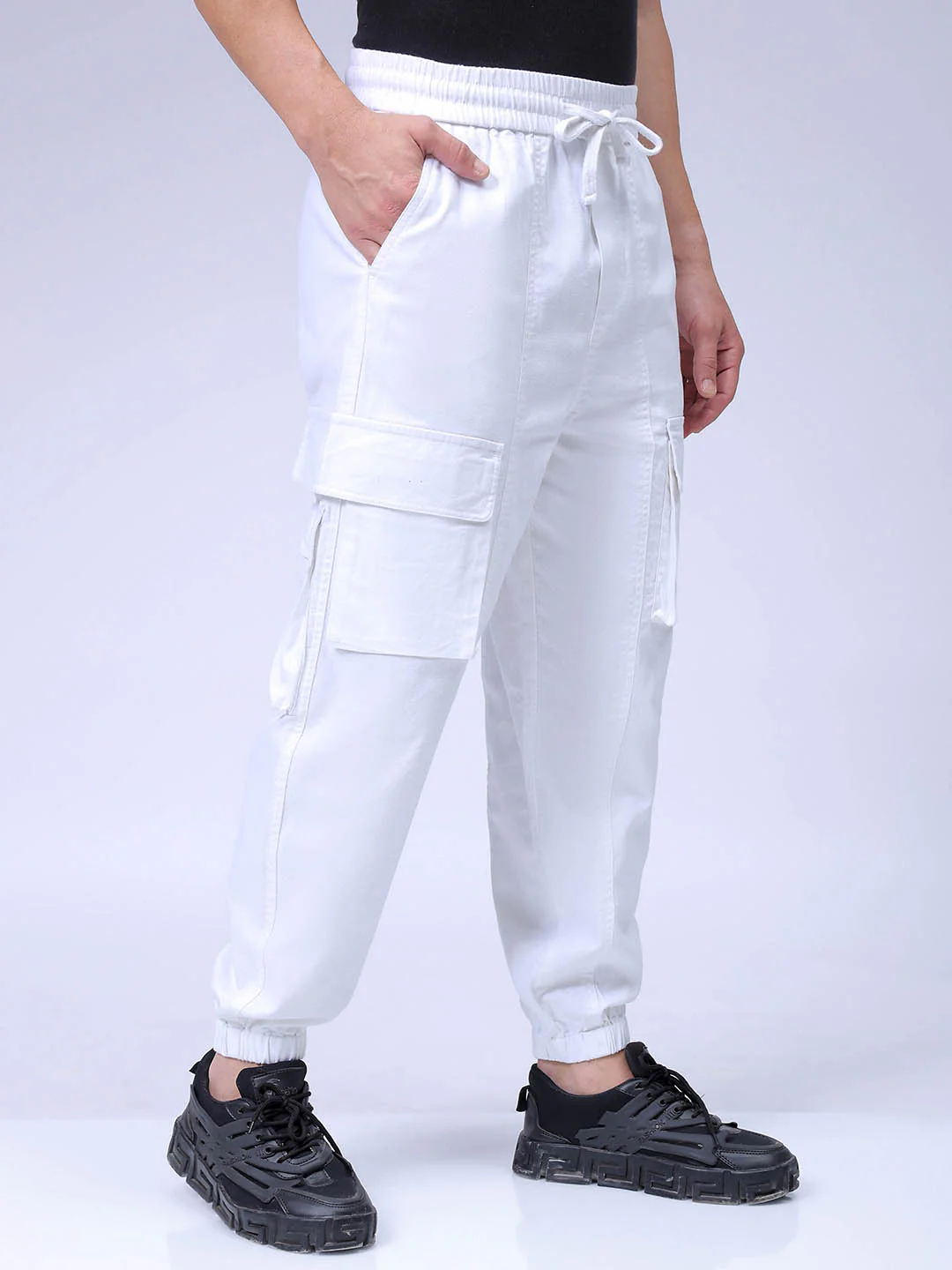 Men's White Regular Fit Solid Casual Jogger - Image 3