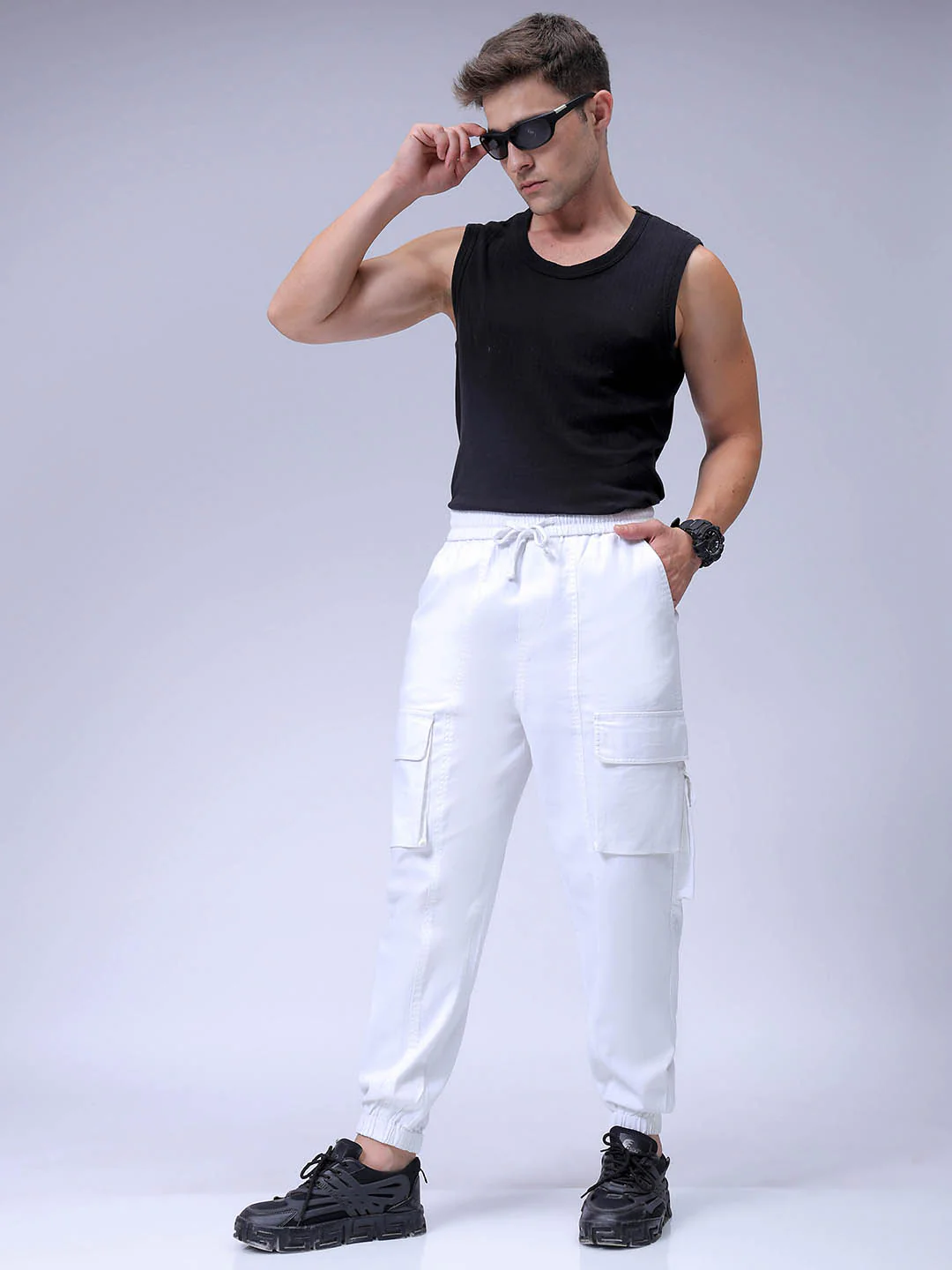Men's White Regular Fit Solid Casual Jogger - Image 4