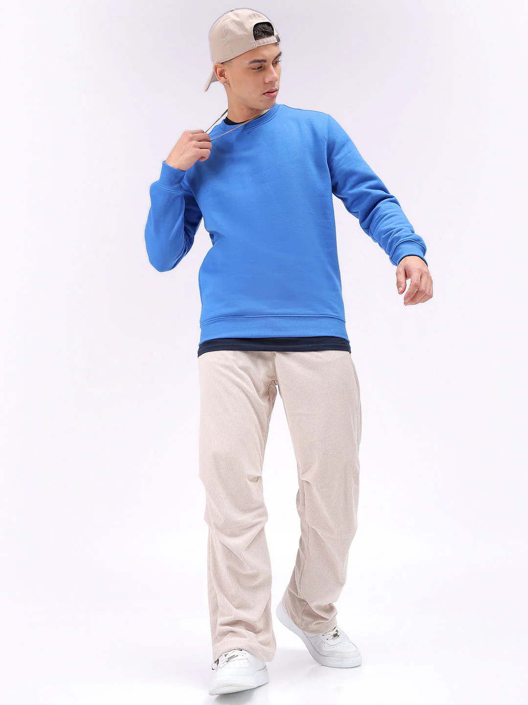 Men's Off White Baggy Fit Textured Athletic  Jogger - Image 2