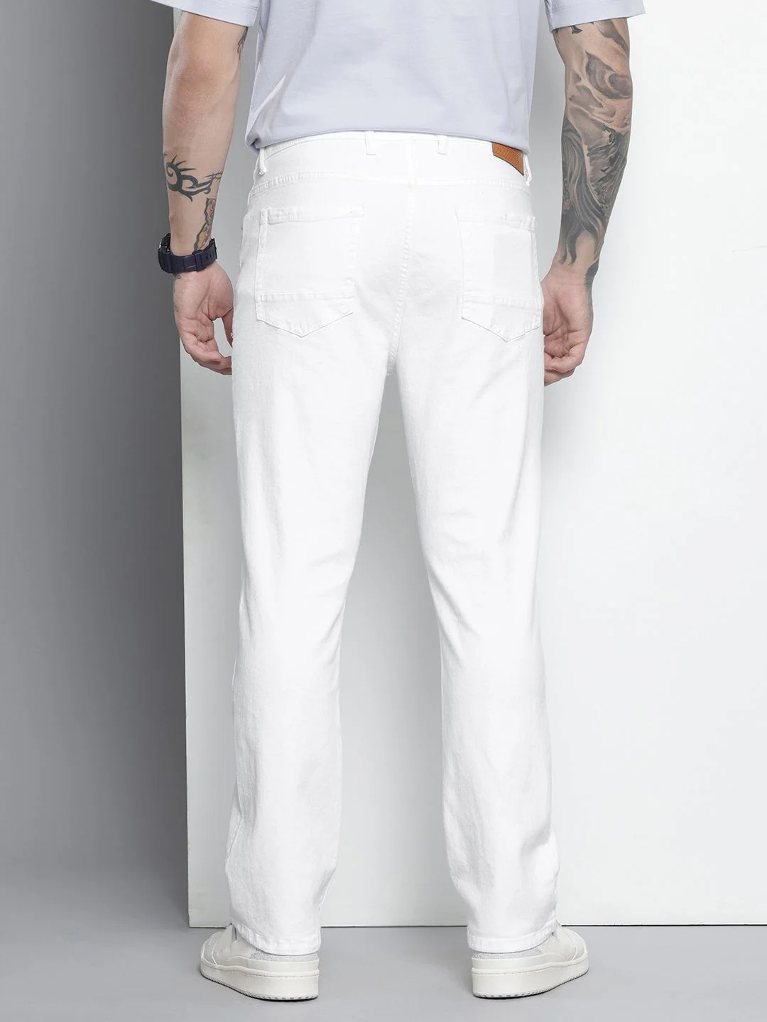 Men's White Slim Fit Solid Casual Jeans - Image 4
