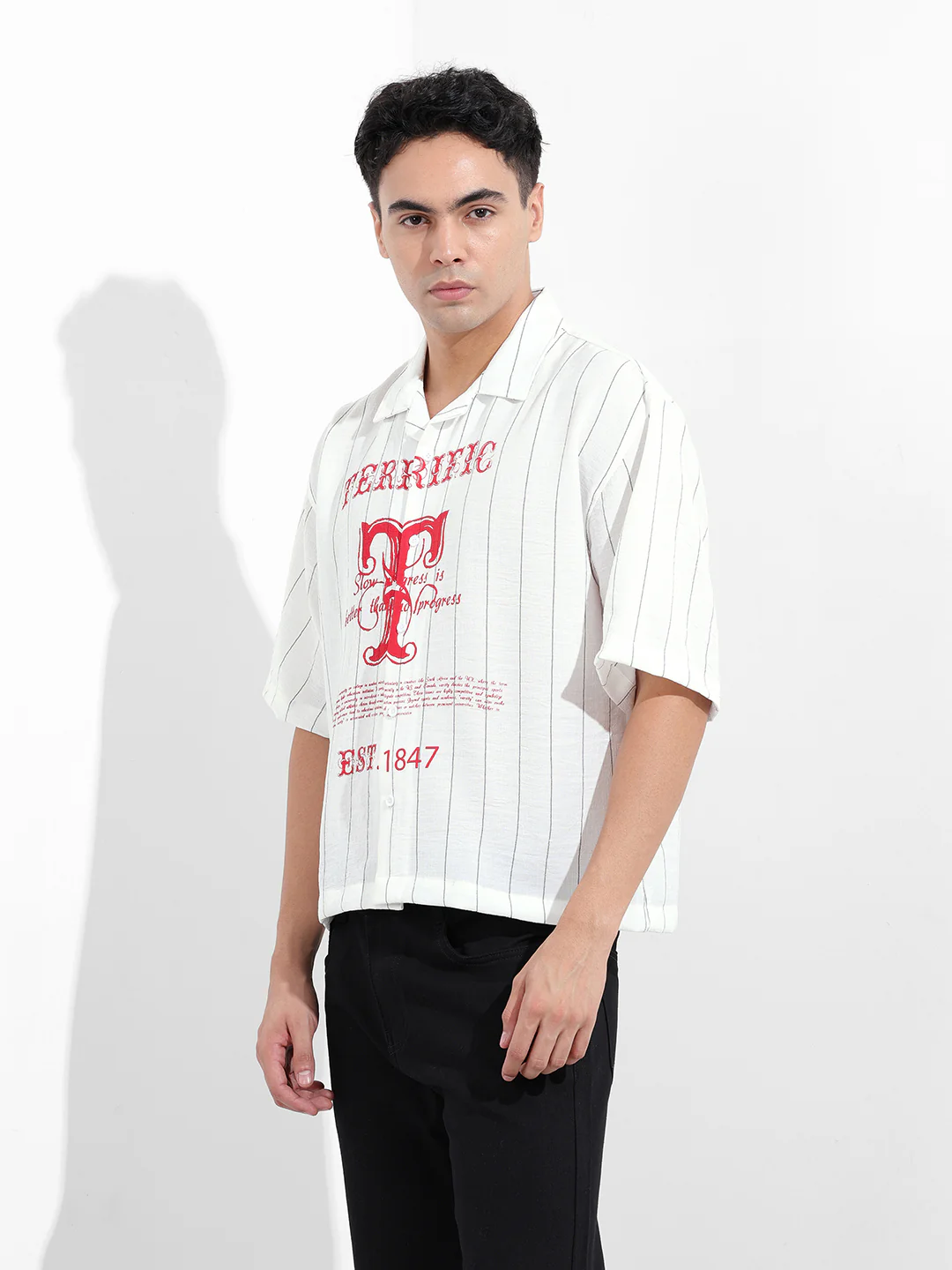 Men's White Boxy Fit Striped Casual Shirt - Image 2