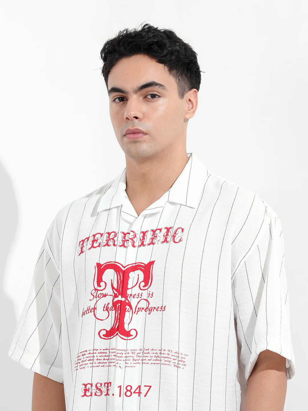 Men's White Boxy Fit Striped Casual Shirt - Image 5