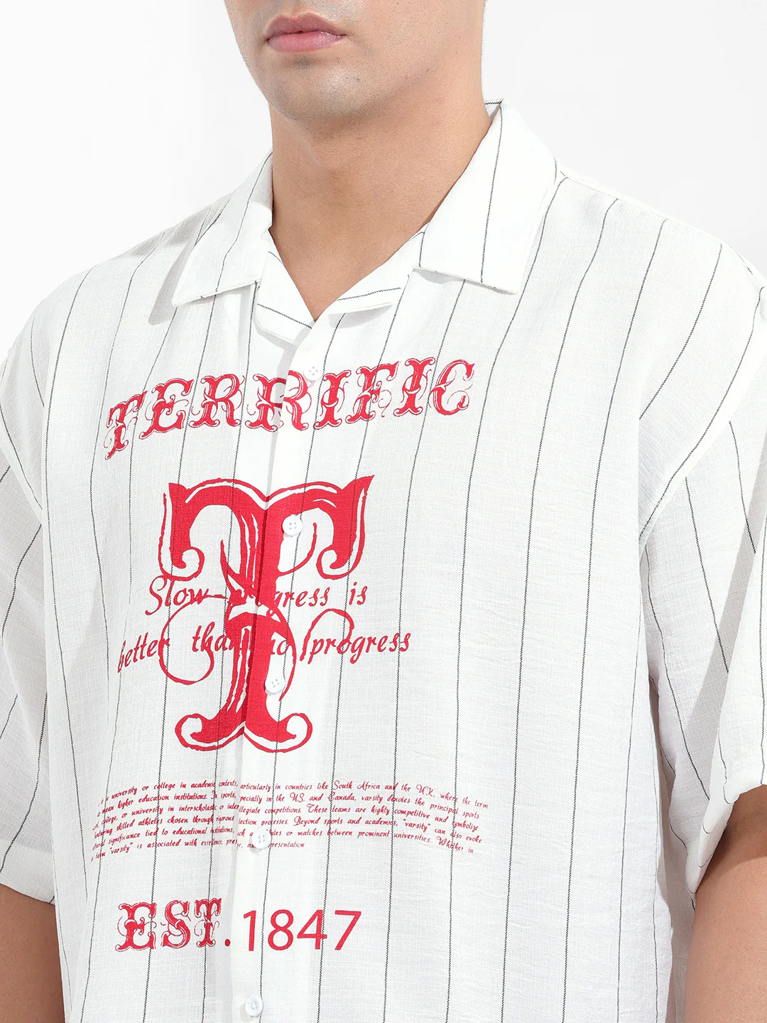 Men's White Boxy Fit Striped Casual Shirt - Image 6