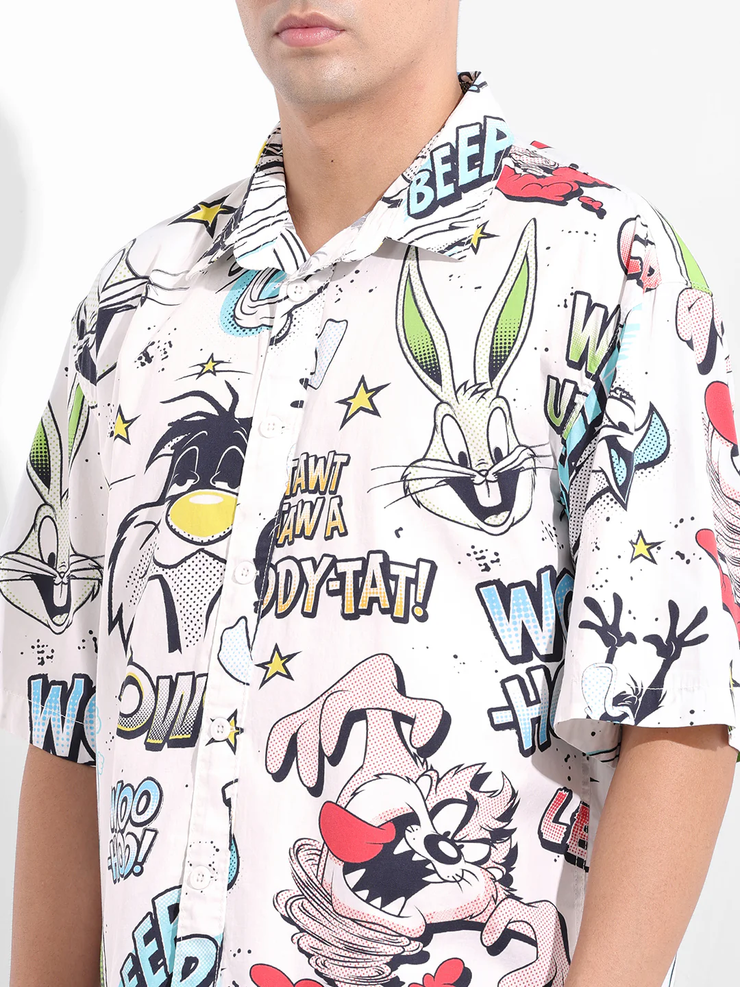 Men's White Boxy Fit Character Looney Tunes Shirt - Image 5
