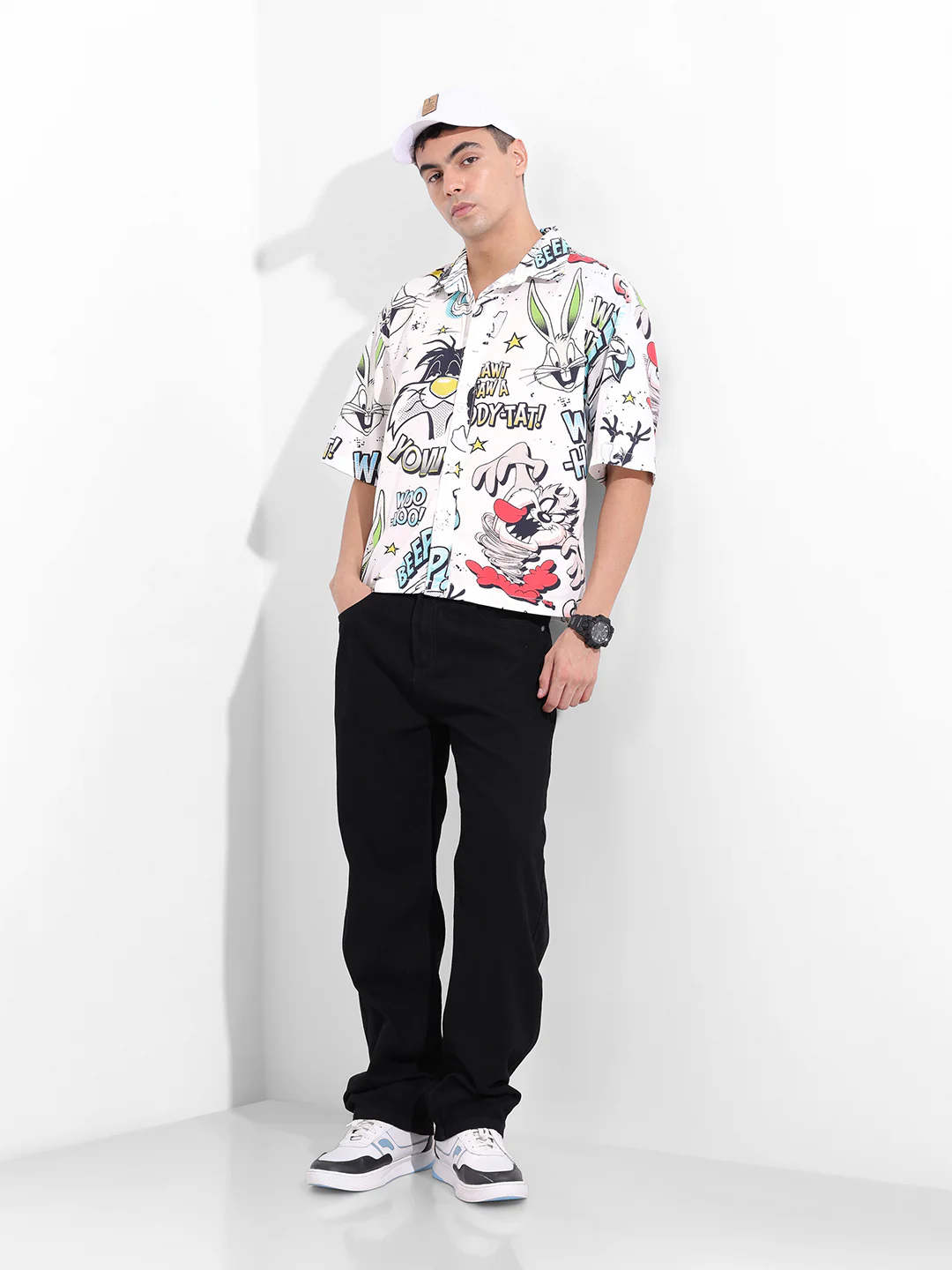 Men's White Boxy Fit Character Looney Tunes Shirt - Image 7