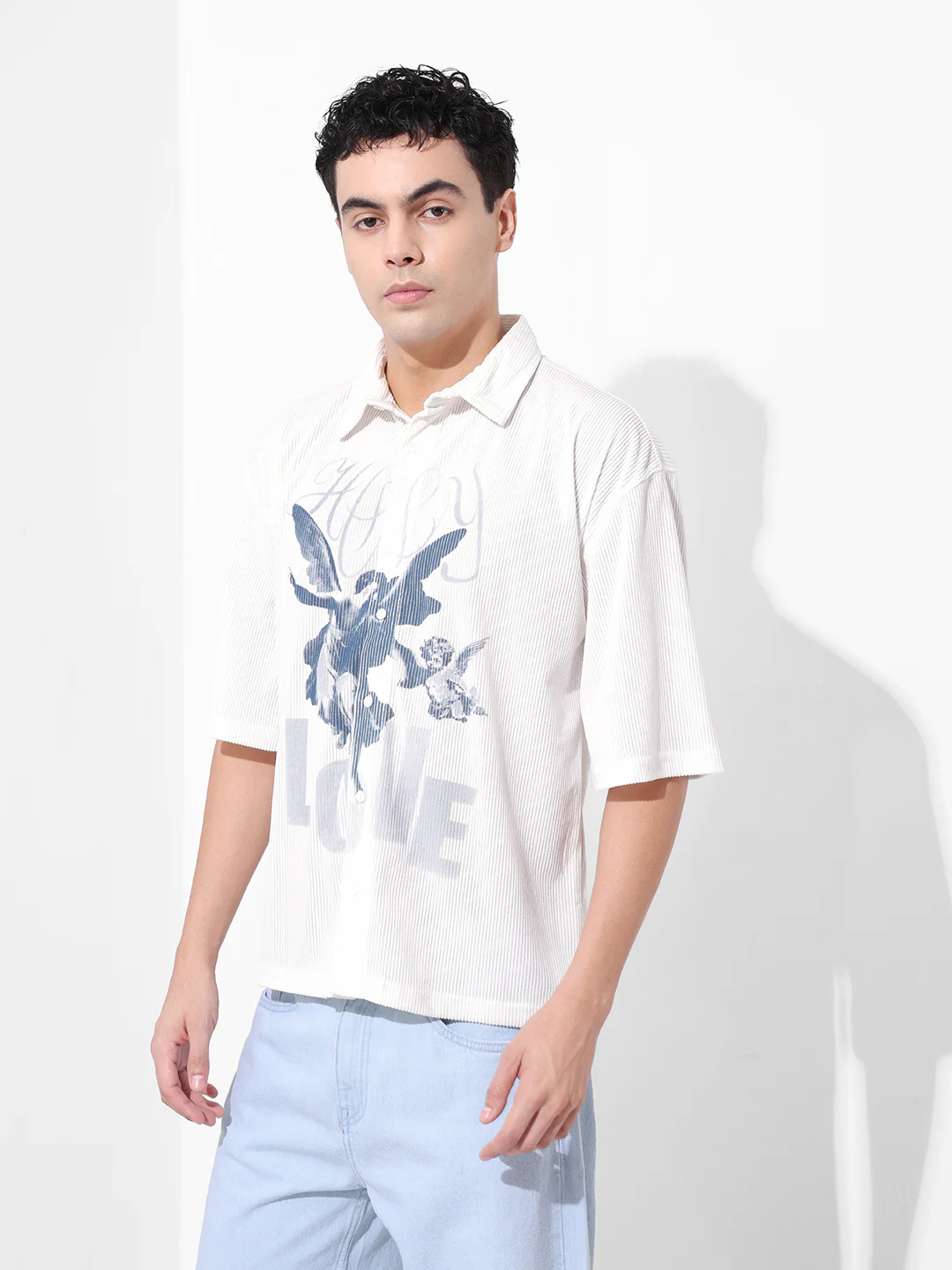 Men's White Boxy Fit Graphic Printed Street Wear Topwear - Image 2