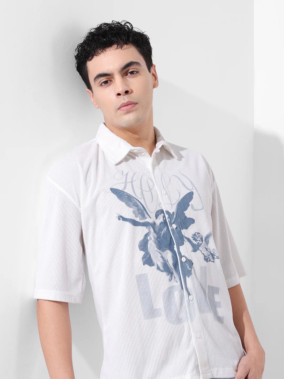 Men's White Boxy Fit Graphic Printed Street Wear Topwear - Image 3