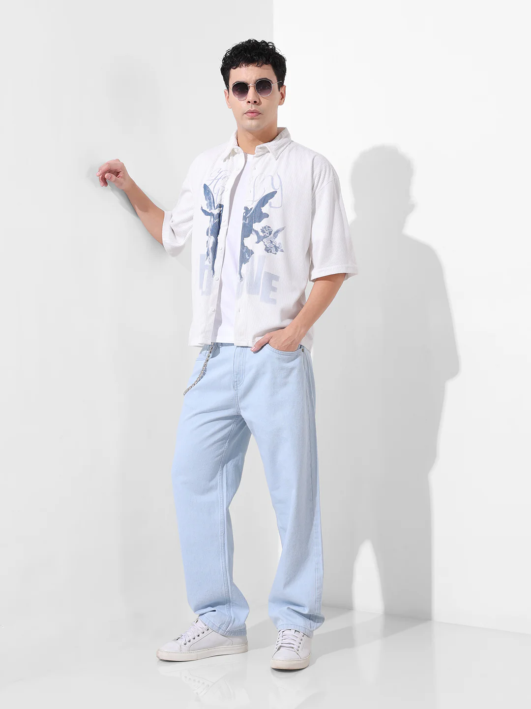 Men's White Boxy Fit Graphic Printed Street Wear Topwear - Image 5