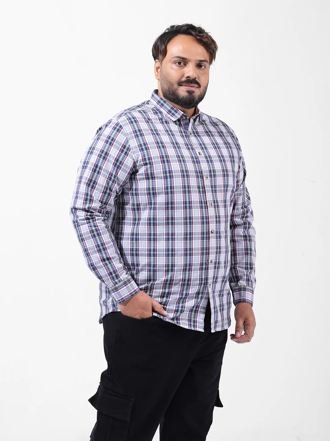 Men's White Regular Fit Checked Casual Shirt - Image 2