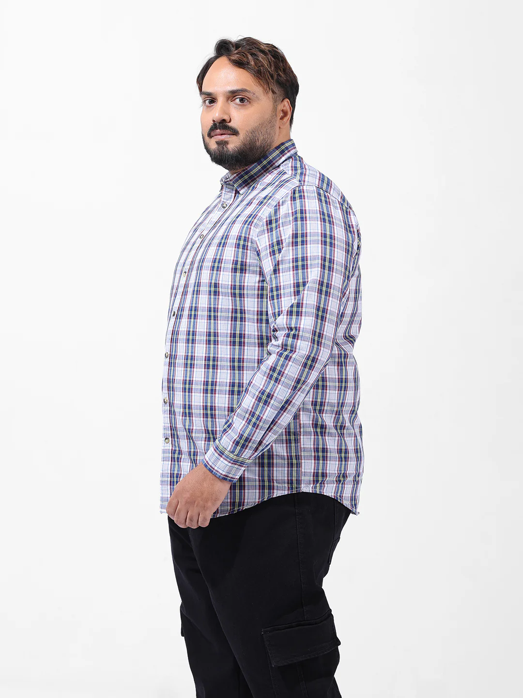 Men's White Regular Fit Checked Casual Shirt - Image 3