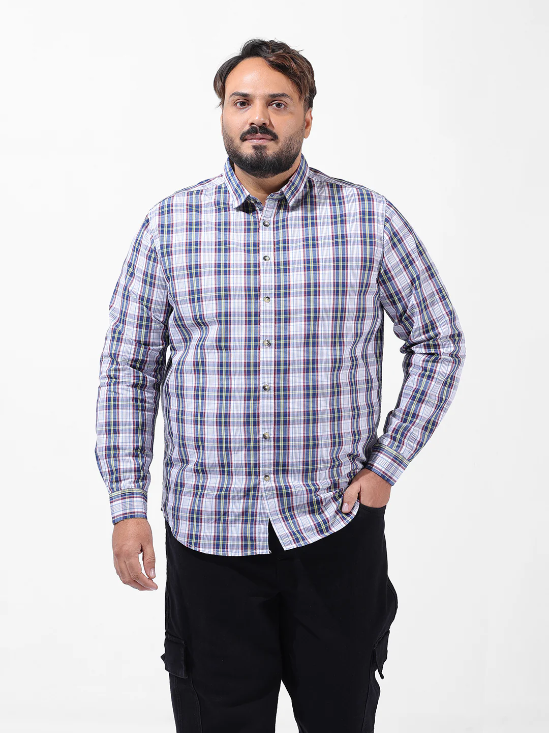 Men's White Regular Fit Checked Casual Shirt - Image 7