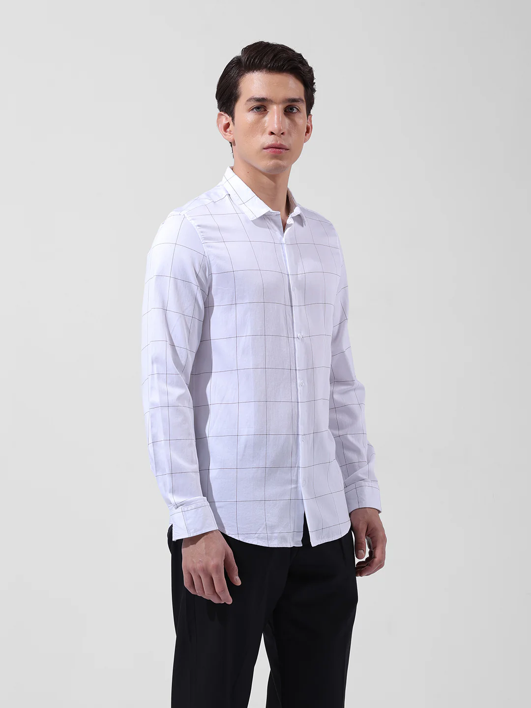 Men's White Slim Fit Checked Casual Shirt - Image 3
