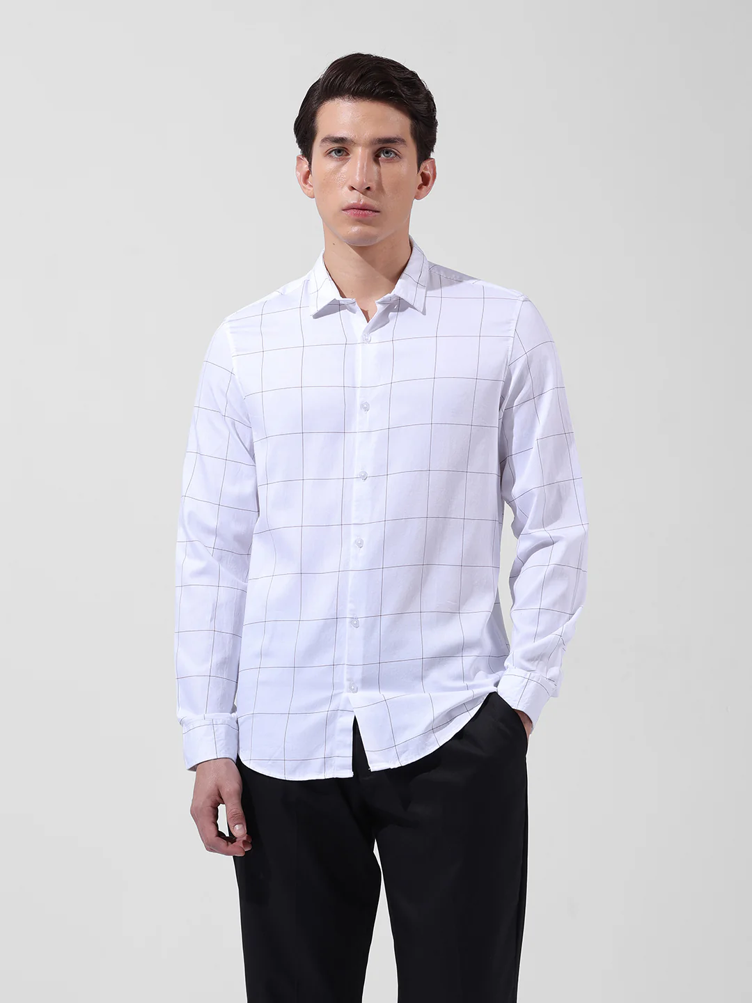 Men's White Slim Fit Checked Casual Shirt - Image 7