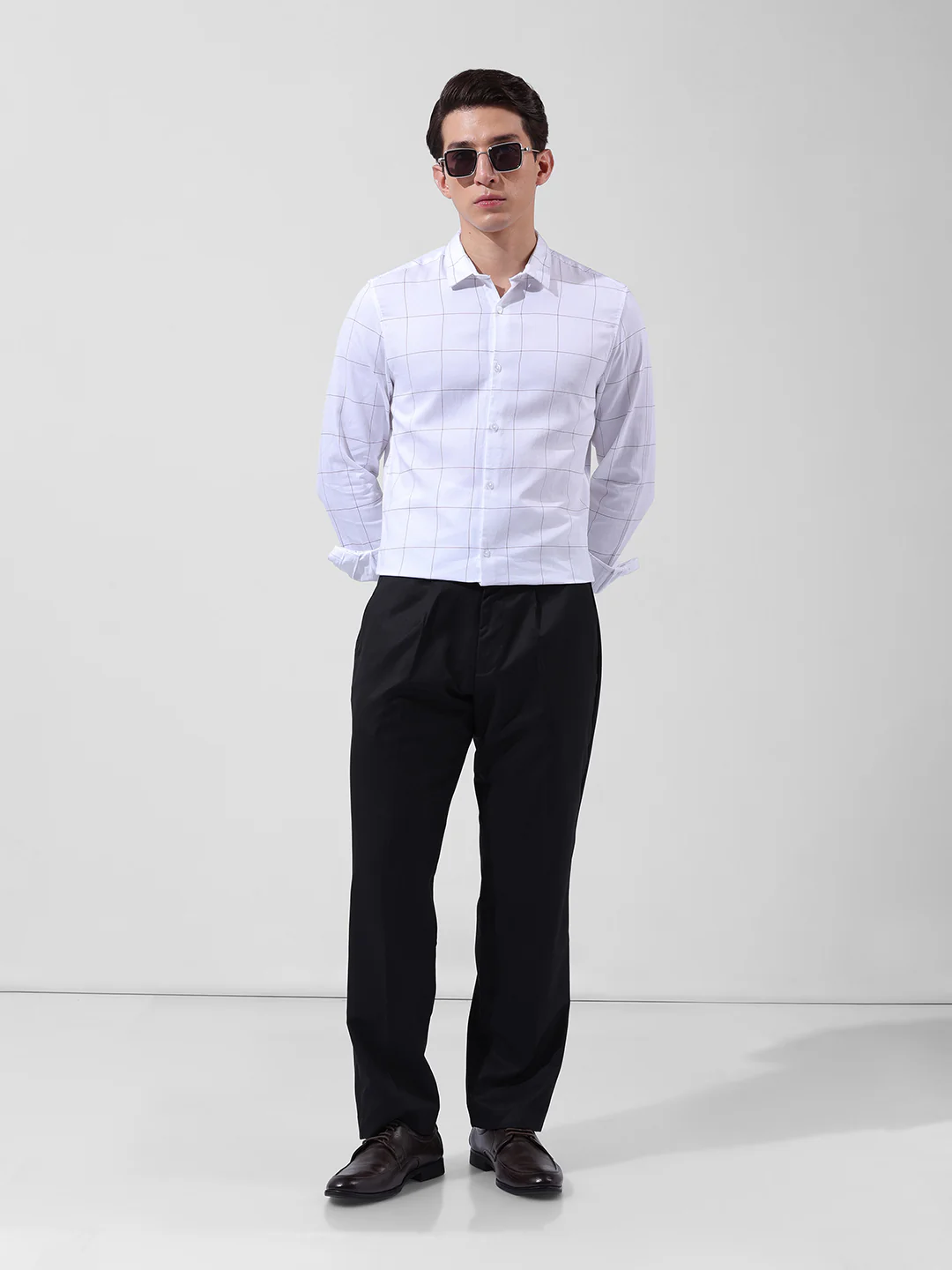 Men's White Slim Fit Checked Casual Shirt - Image 8