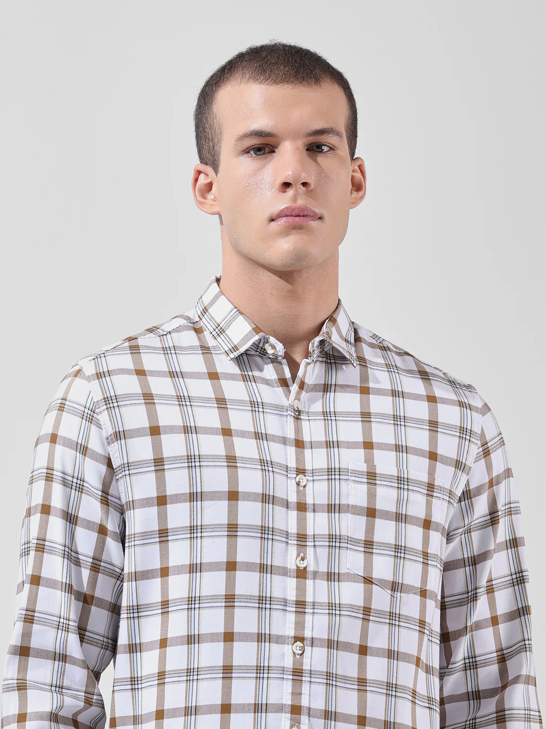 Men's White Slim Fit Checked Casual Shirt - Image 4