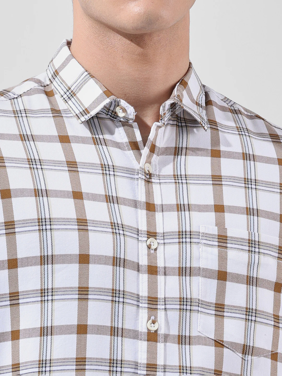 Men's White Slim Fit Checked Casual Shirt - Image 5