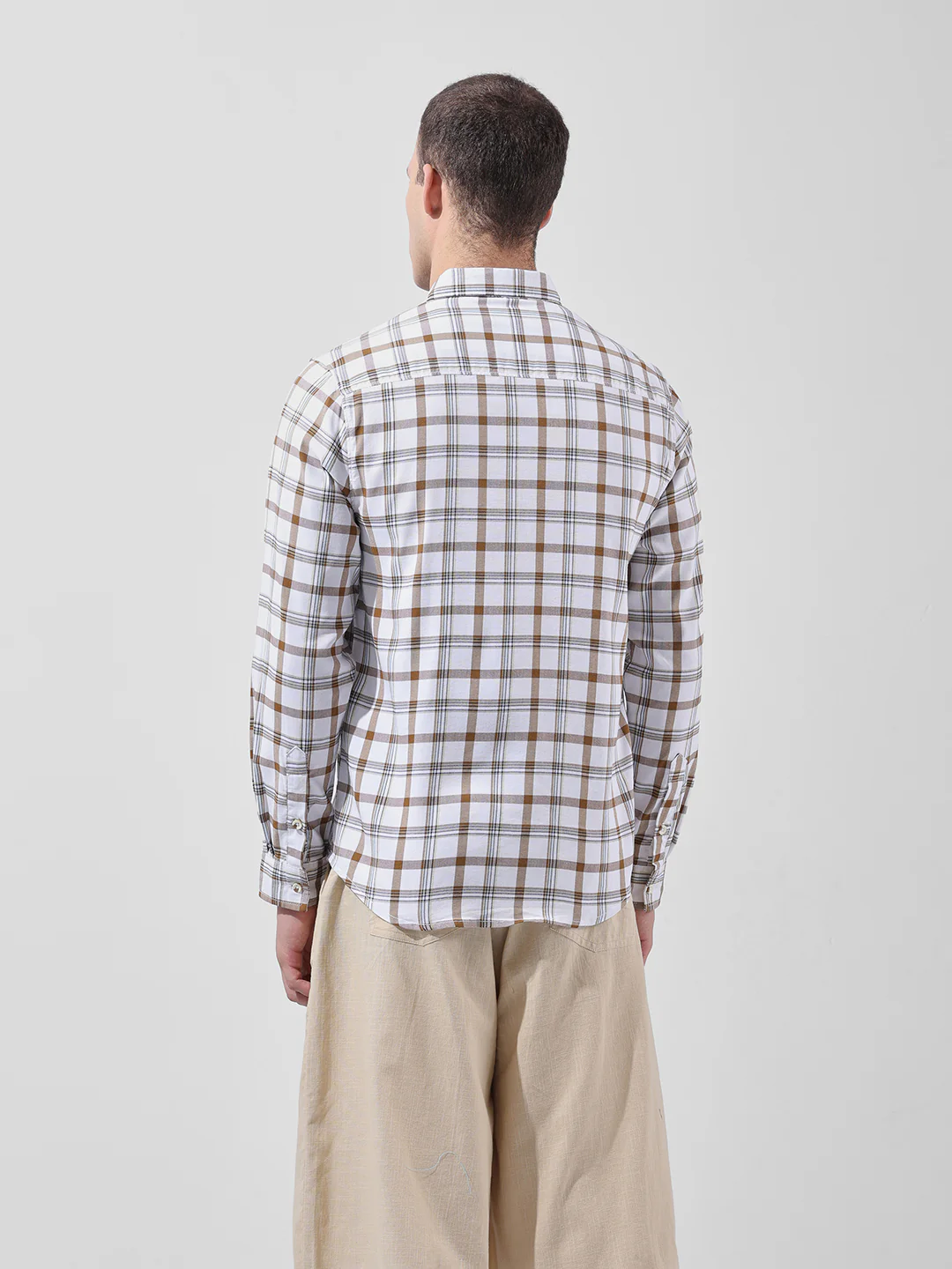 Men's White Slim Fit Checked Casual Shirt - Image 8