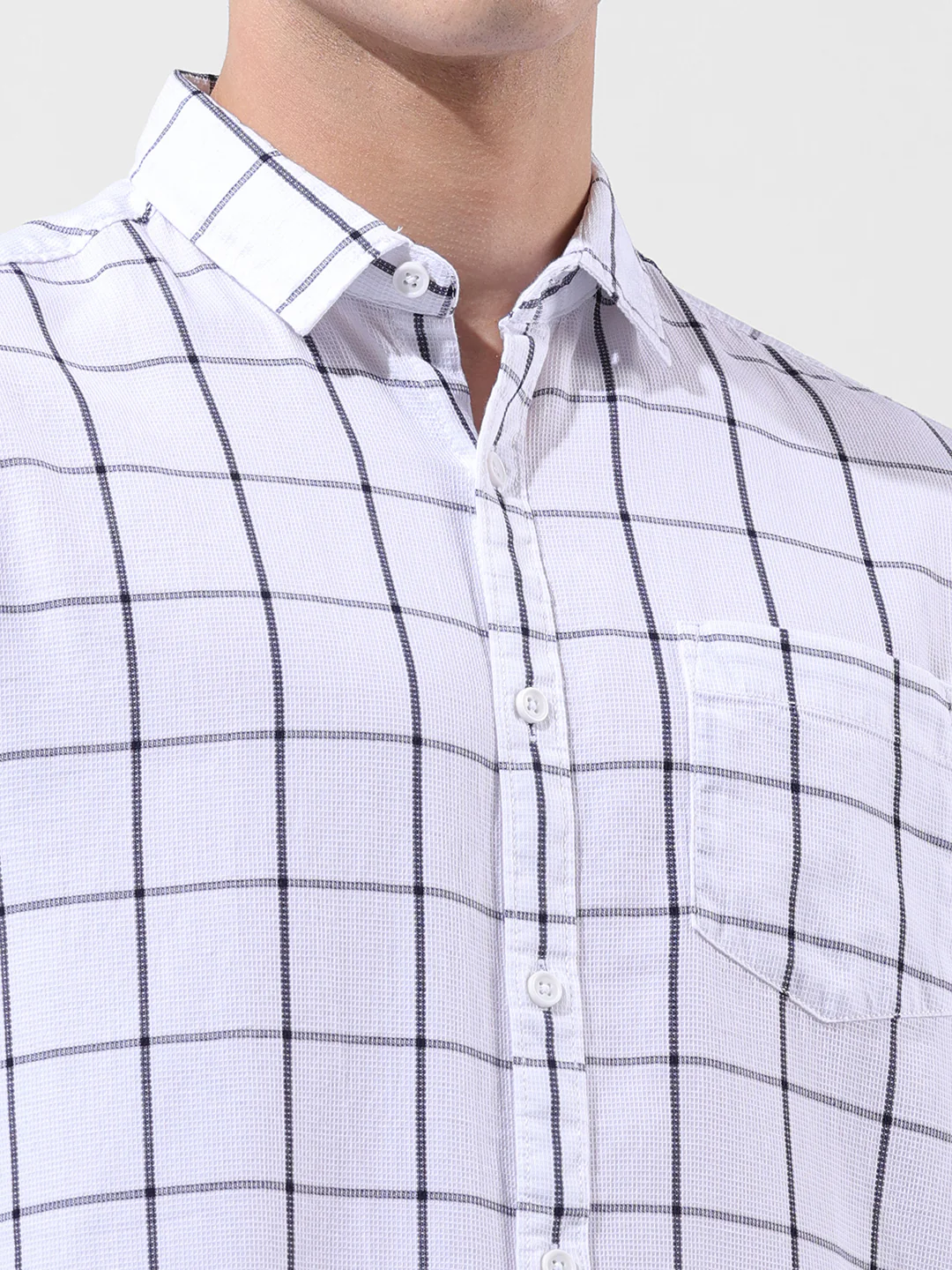 Men's White Slim Fit Checked Casual Shirt - Image 5