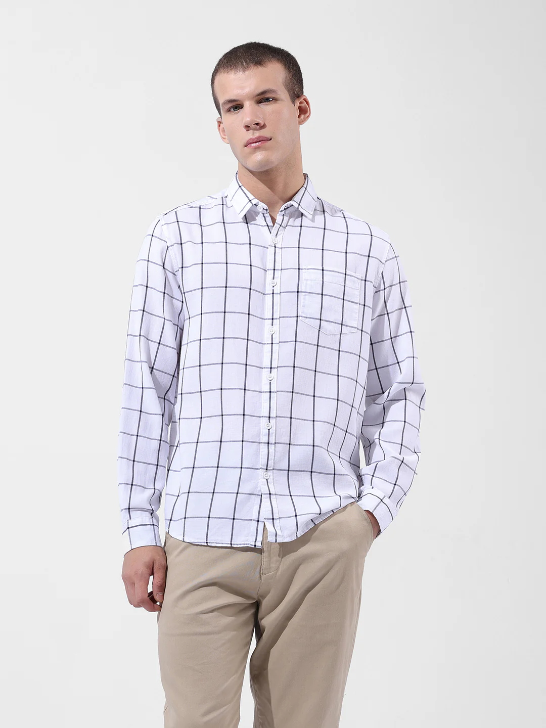 Men's White Slim Fit Checked Casual Shirt - Image 6