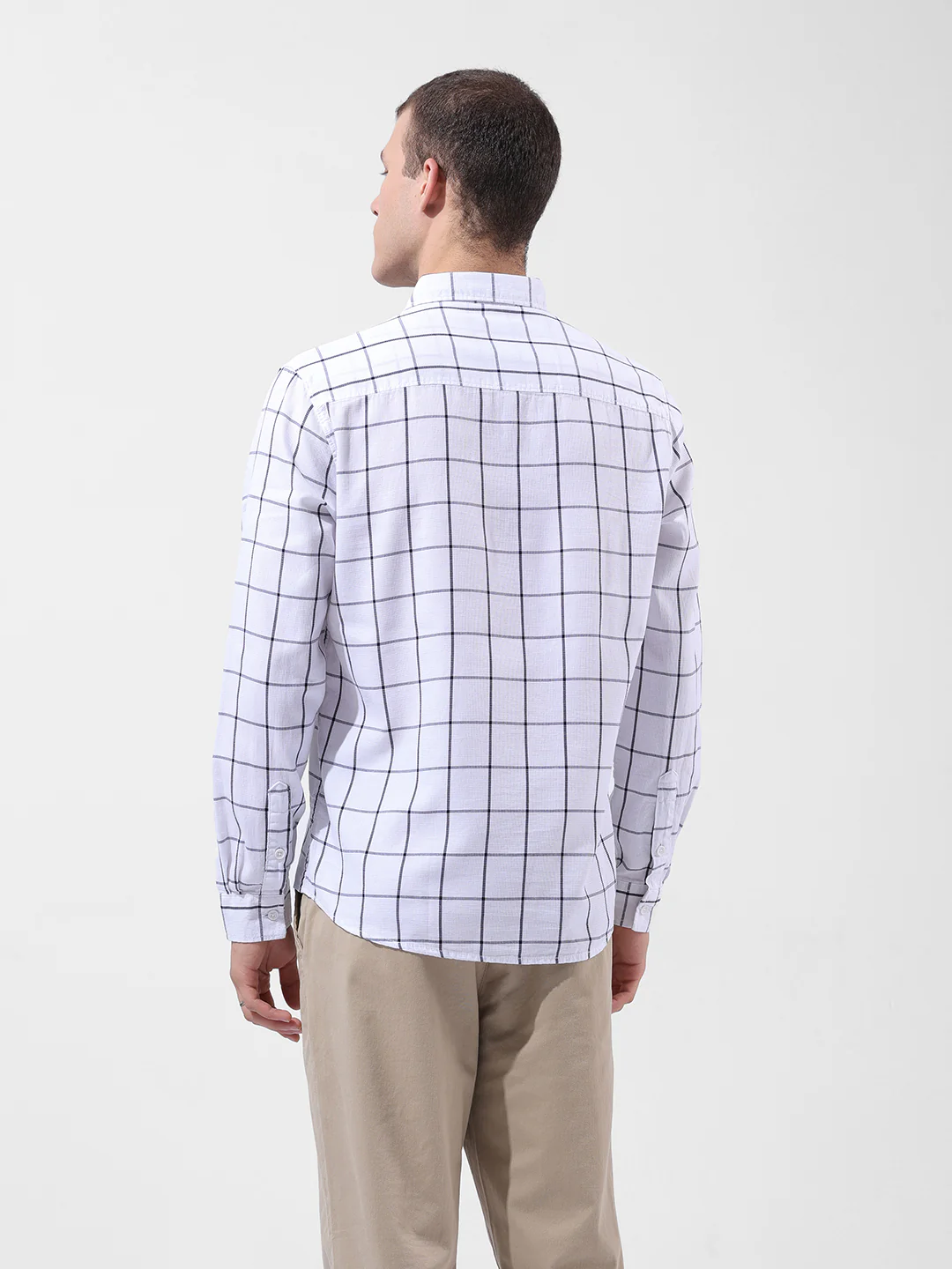 Men's White Slim Fit Checked Casual Shirt - Image 8