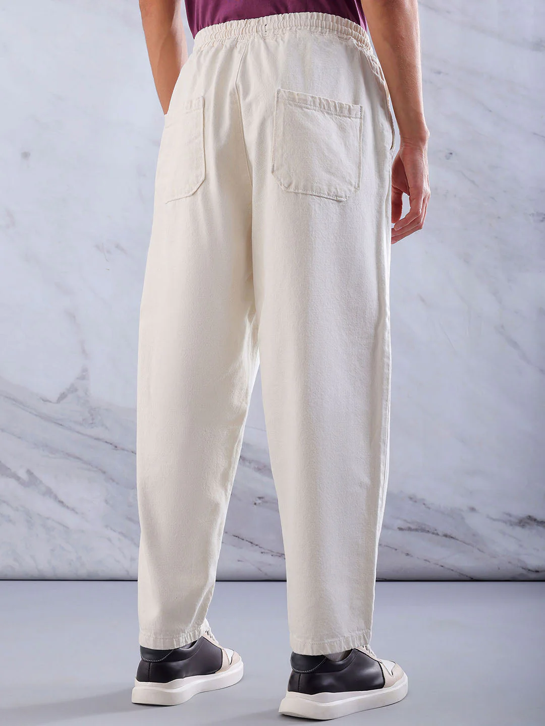 Men's White Loose Fit Solid Street Wear Jeans - Image 3